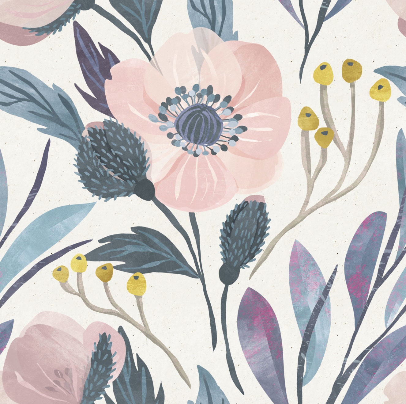 Vintage Style Wallpaper. Flower Wallpaper. Removable