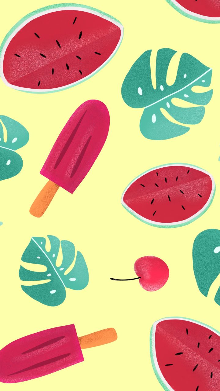Watermelon, candy, leaves, digital art, 720x1280 wallpaper. Ice cream wallpaper iphone, iPhone wallpaper, Ice cream wallpaper