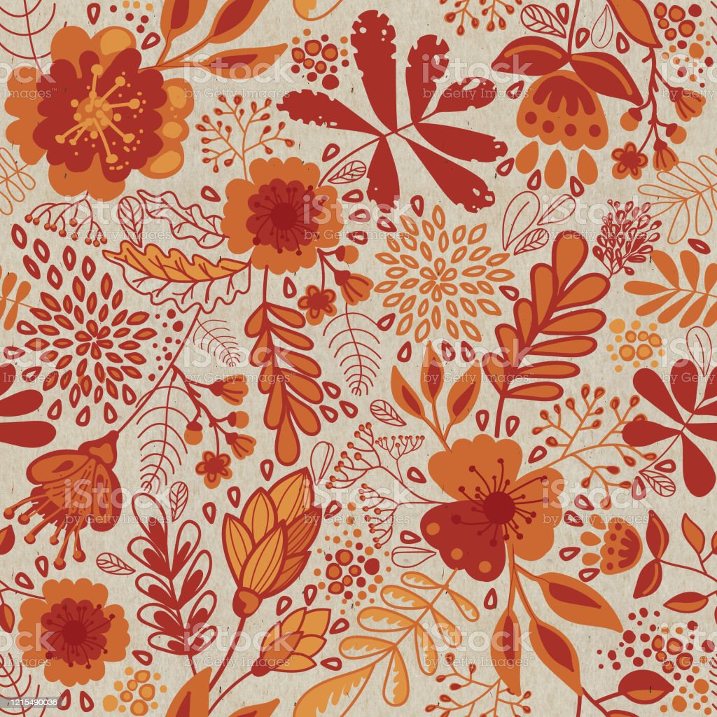 Botanical Seamless Retro Pattern Vintage Floral Wallpaper Orange Flowers Stock Illustration Image Now
