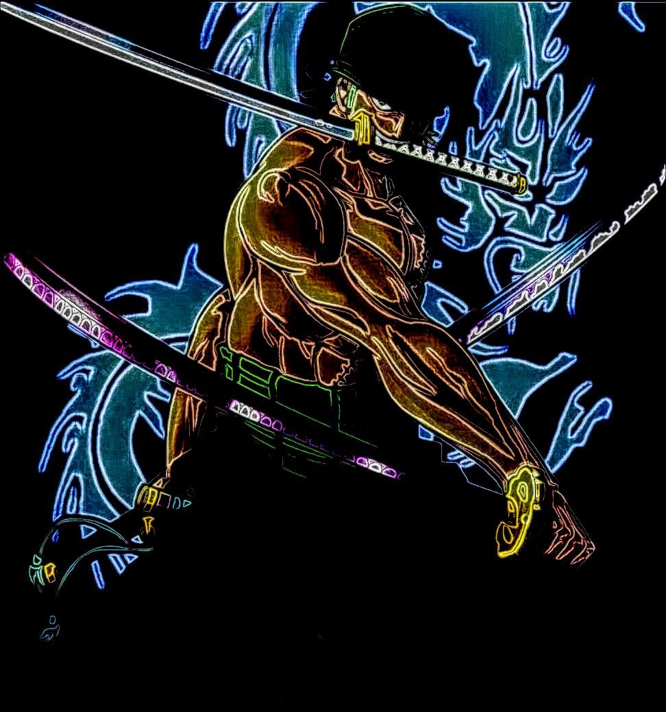 Zoro Neon, black, simple, one piece, anime, HD phone wallpaper