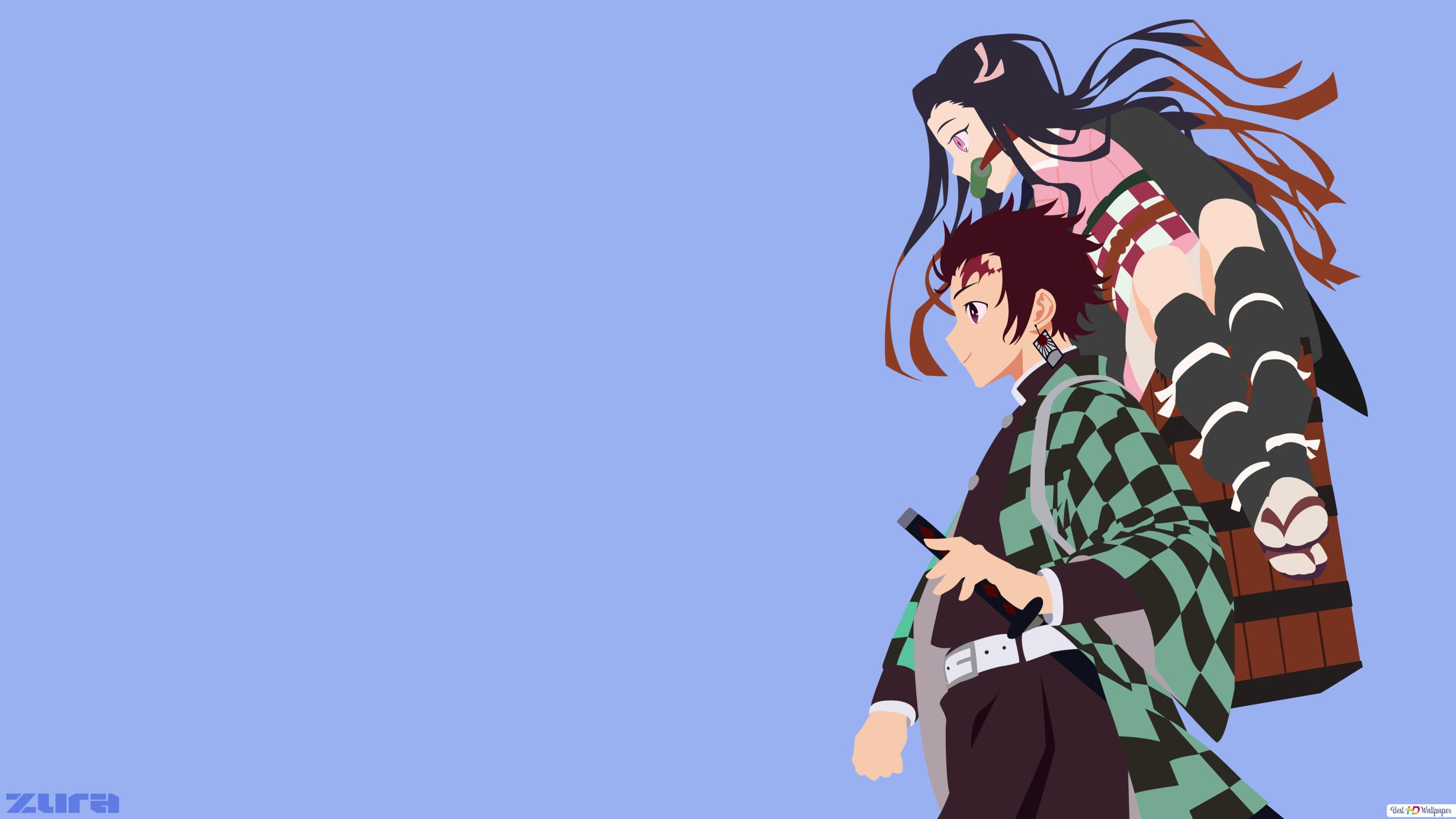 Demon slayer Tanjiro carries her demon sister Nezuko HD wallpaper download