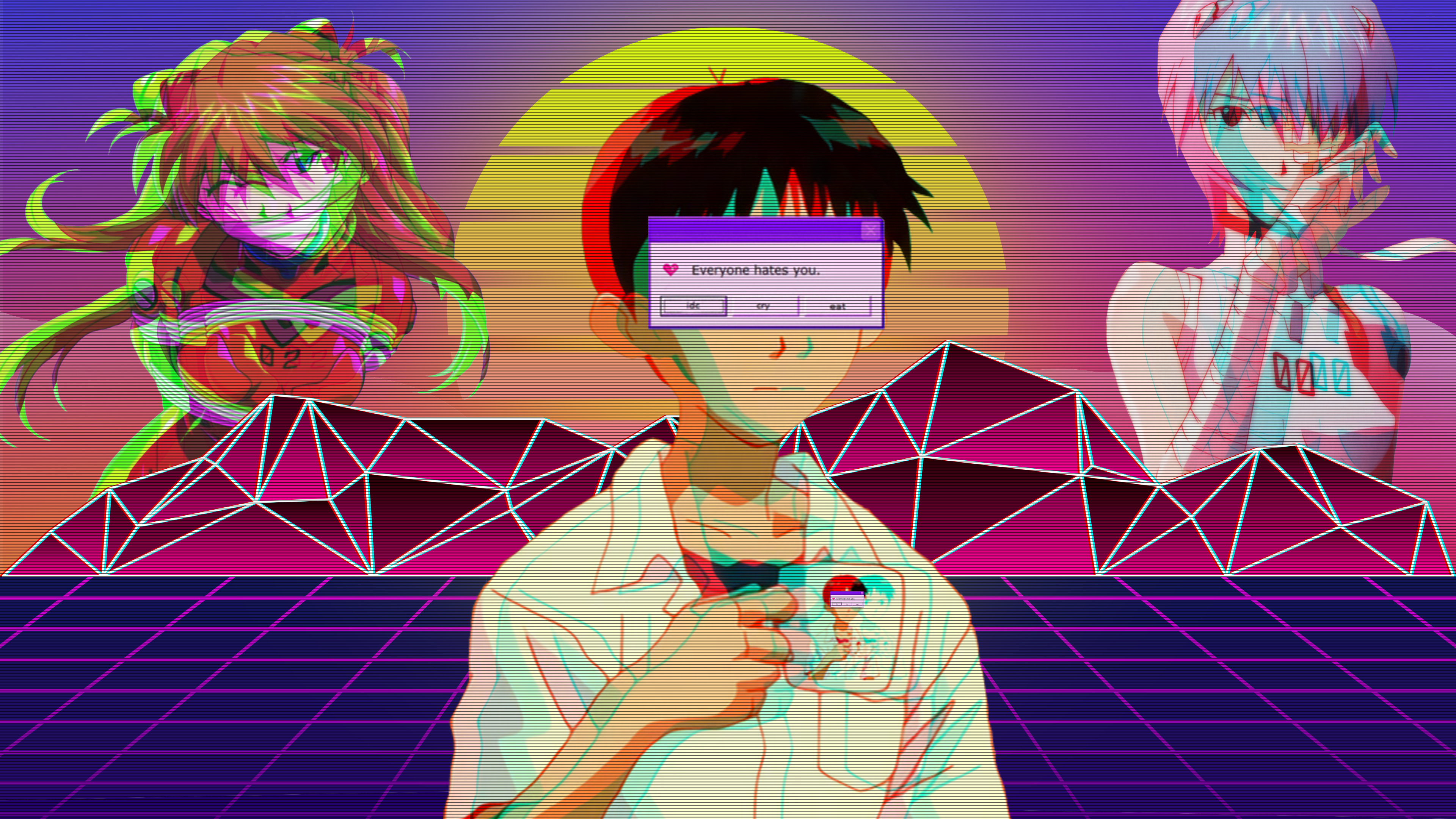 Neon Genesis Evangelion Vaporwave 4K HD Vaporwave Wallpaper