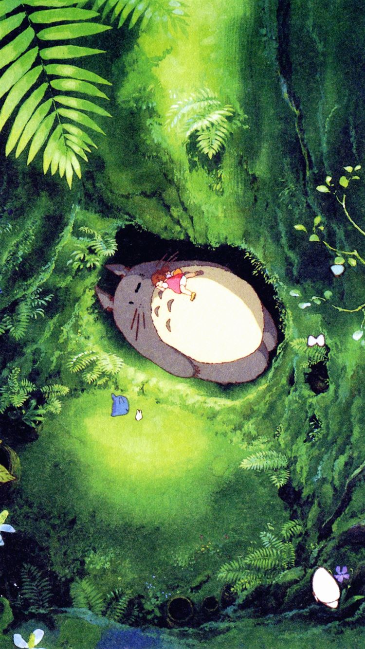Japan Totoro Art Green Anime Illustration iPhone 8 Wallpaper Free Download