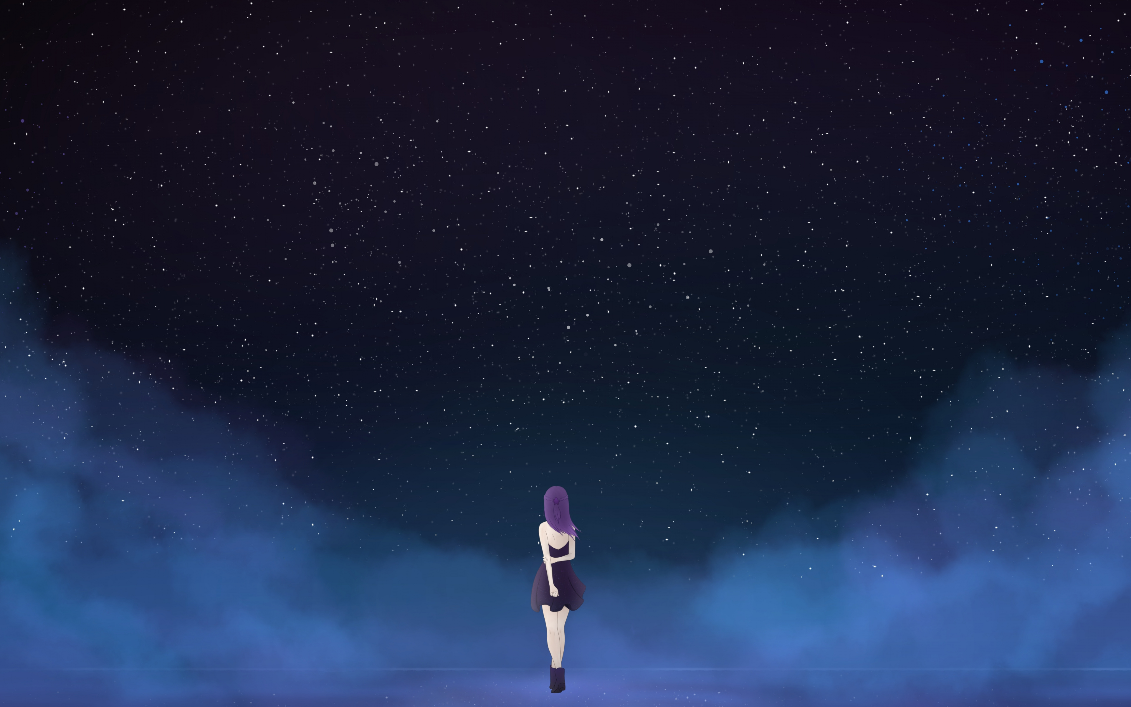 Starry Sky, Fantasy, Anime Girl, Minimal, Night, Wallpaper