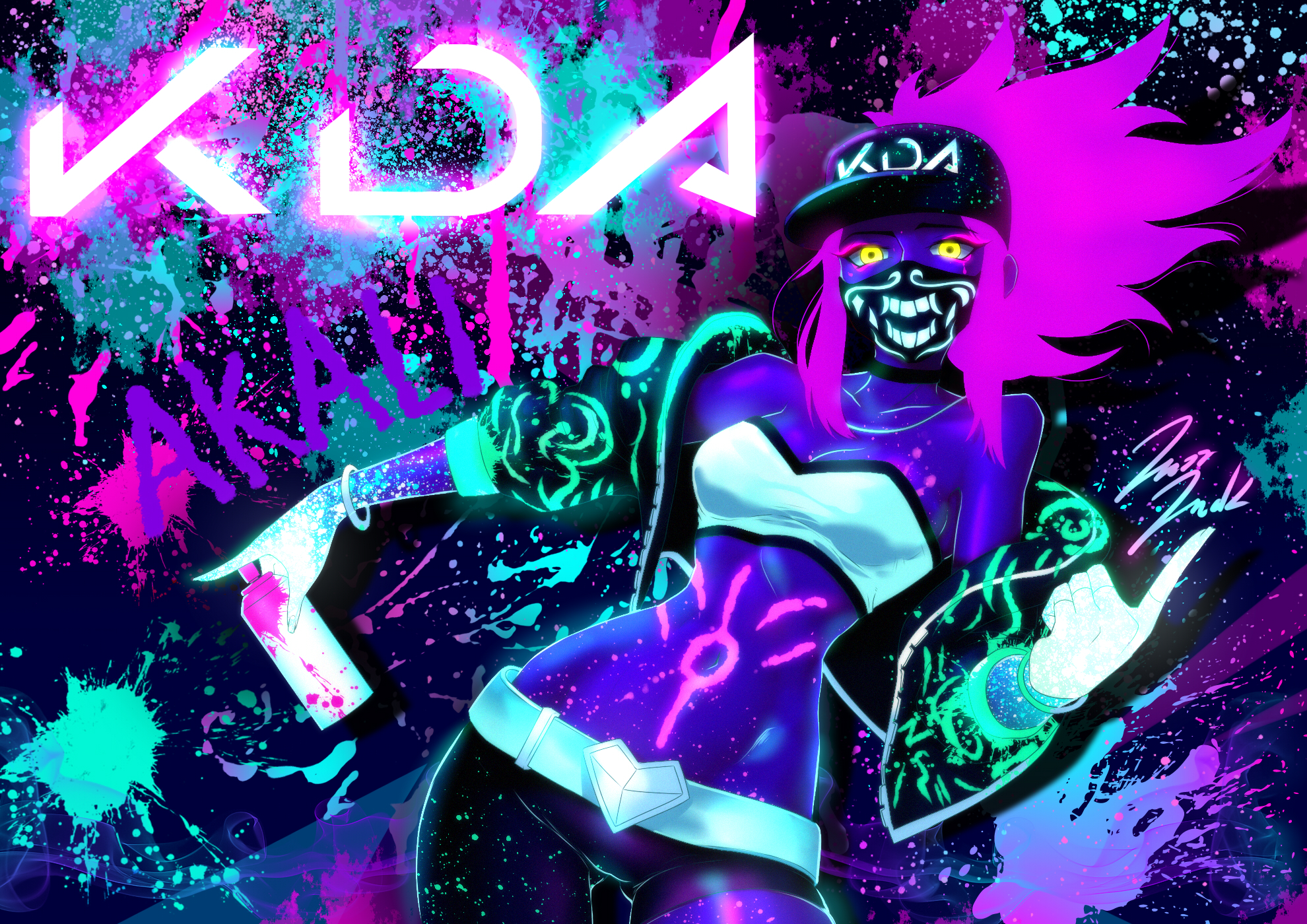 Akali League Of Legends PC Gaming Video Game Art Video Game Girls Anime Women Anime Girls Hat Neon G Wallpaper:1980x1400