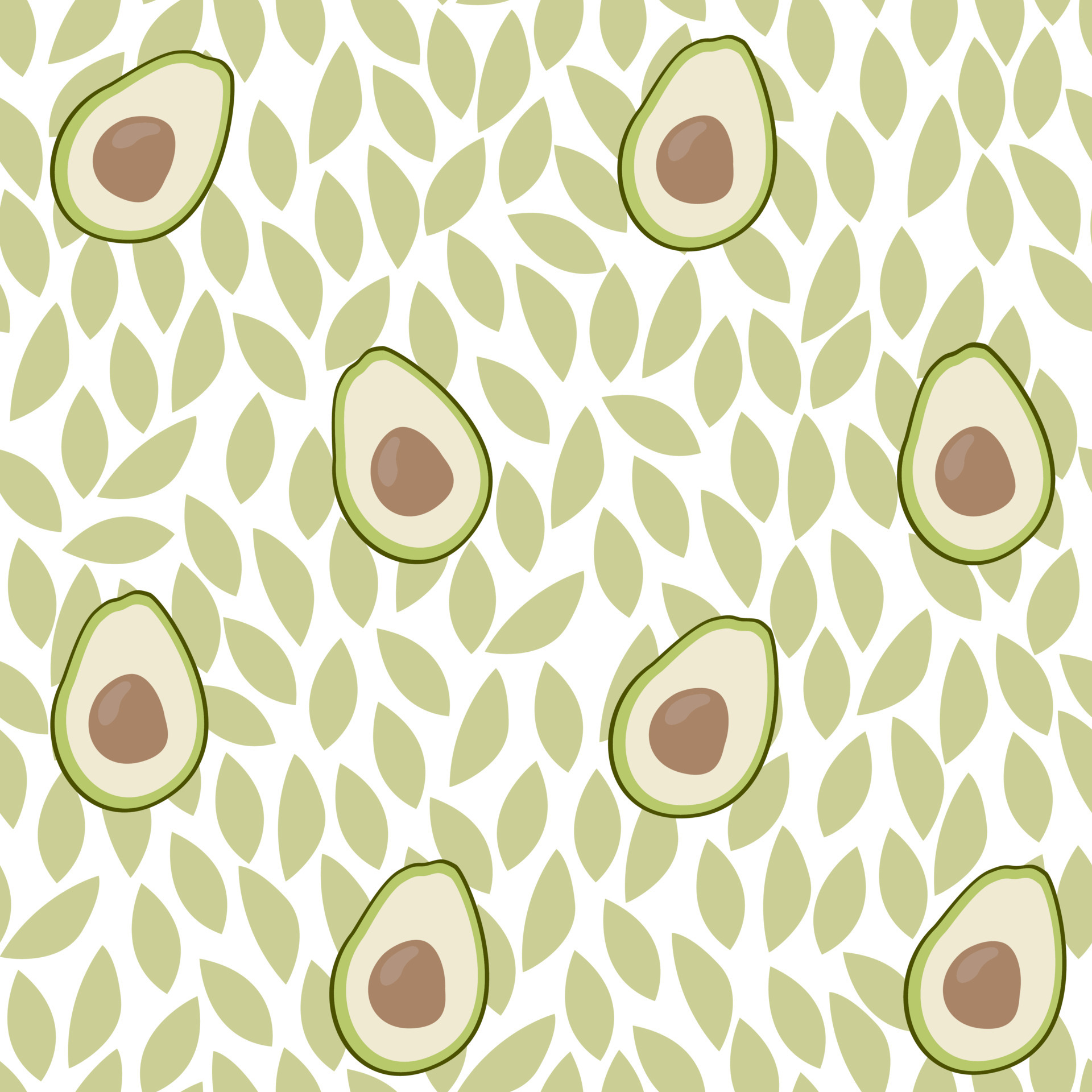 Cute avocado and leaves with white pattern minimalist. Summer texture, textiles, children wallpaper