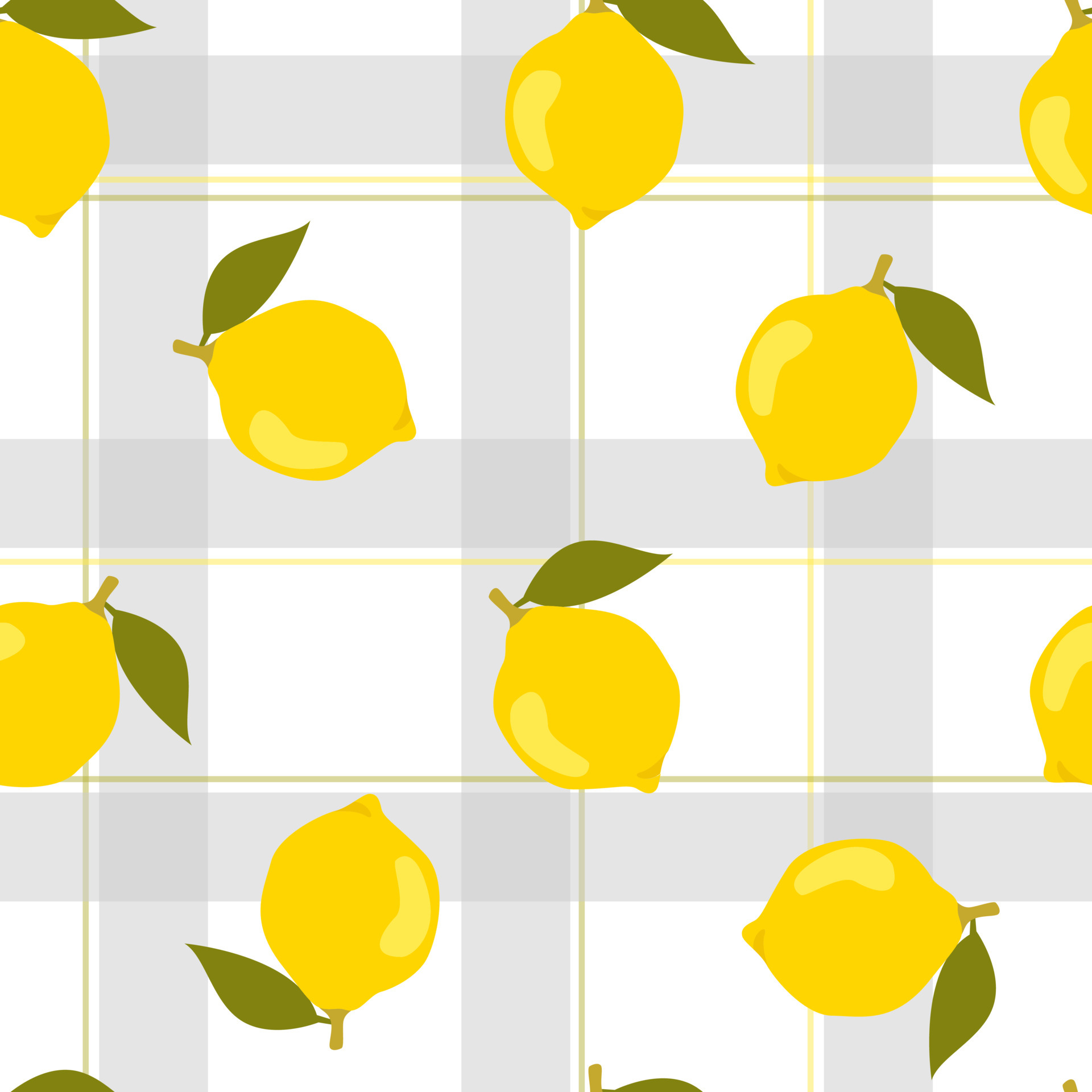 Cute lemon with white pattern grey checkered minimalist. Summer texture, textiles, children wallpaper