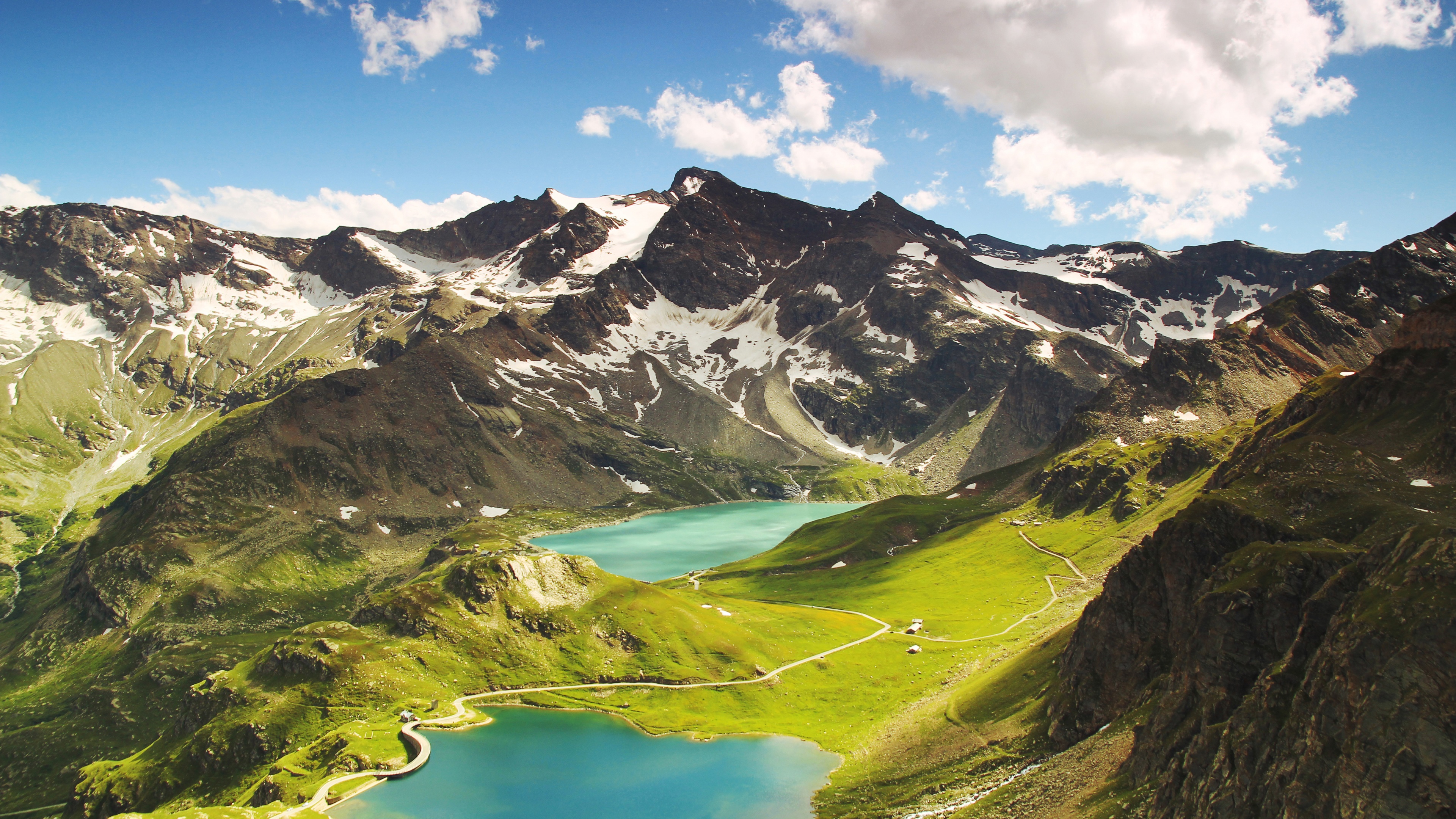 Ceresole Reale Wallpaper 4K, Summer, Mountains, Lake, Sunny day, Landscape, Nature