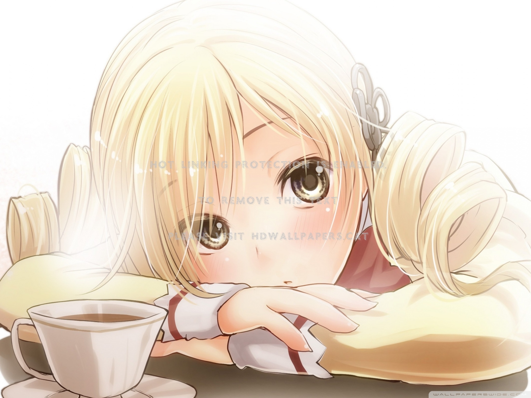 morning coffee blonde cup steam girl anime