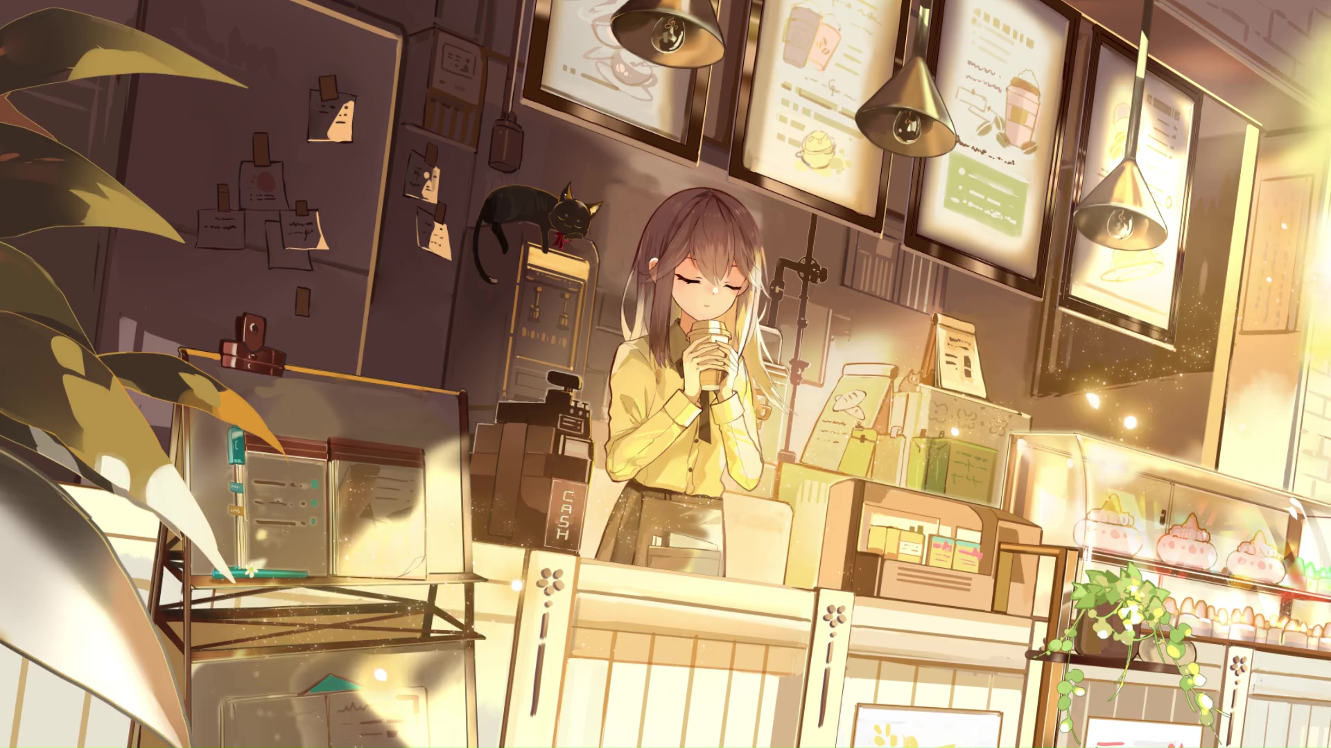 Anime Girl Coffee Shop Live Wallpaper