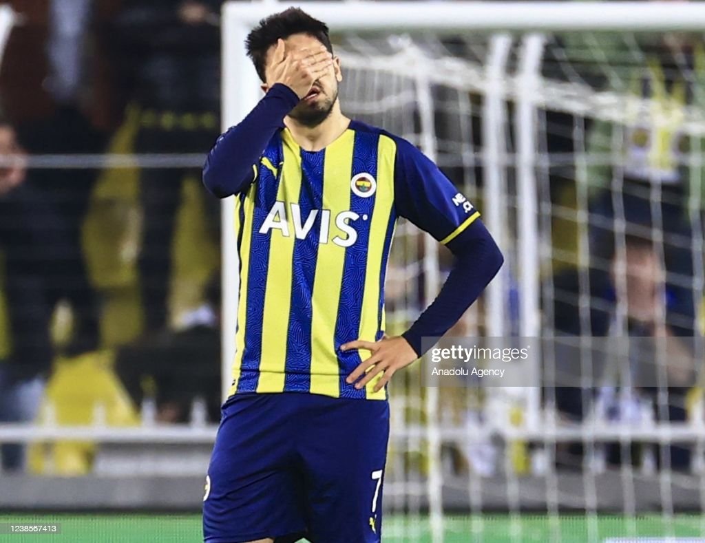 Ozan Tufan of Fenerbahce gestures during the UEFA Europa Conference. News Photo