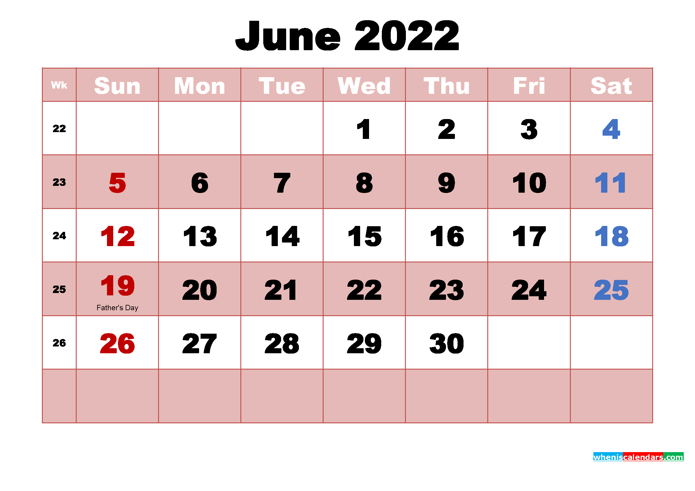 June 2022 Calendar With Holidays Wallpapers