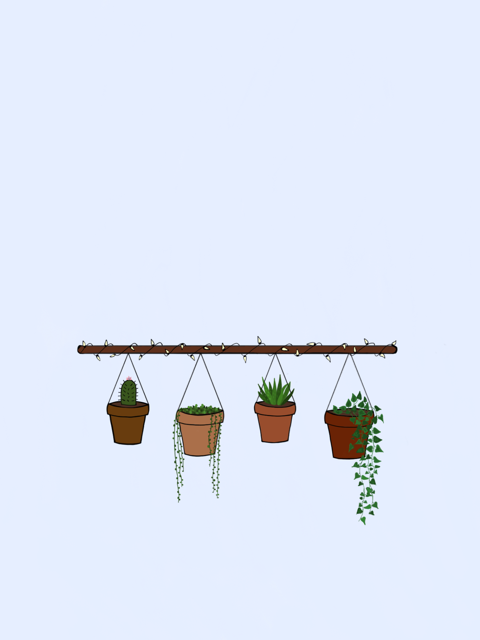 hanging plants + fairy lights. Plant doodle, Plant drawing, Hanging plants