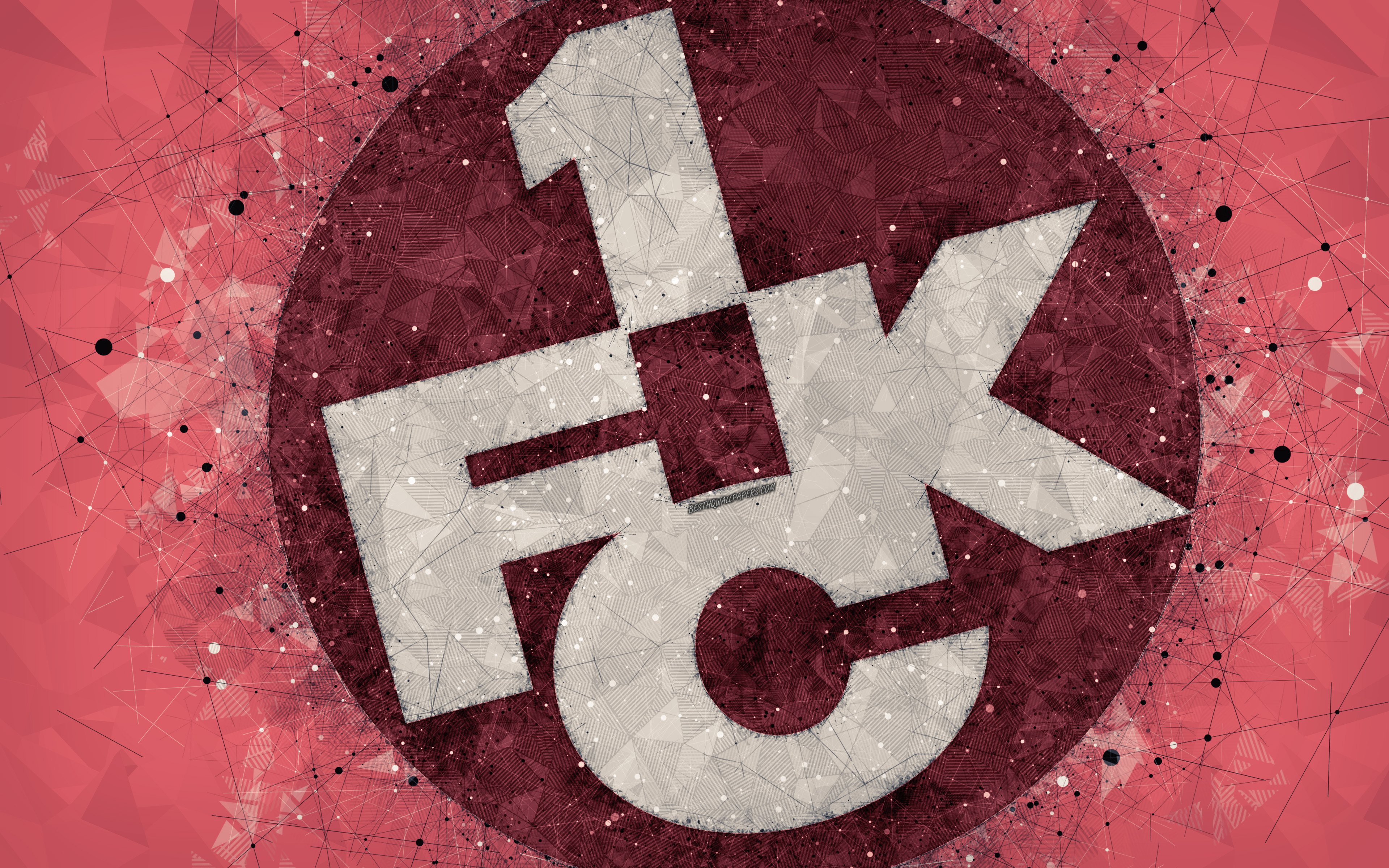 Download wallpaper 1 FC Kaiserslautern, FCK, 4k, German football club, creative logo, geometric art, emblem, Kaiserslautern, Germany, football, 2 Bundesliga, red abstract background, creative art for desktop with resolution 3840x2400. High Quality