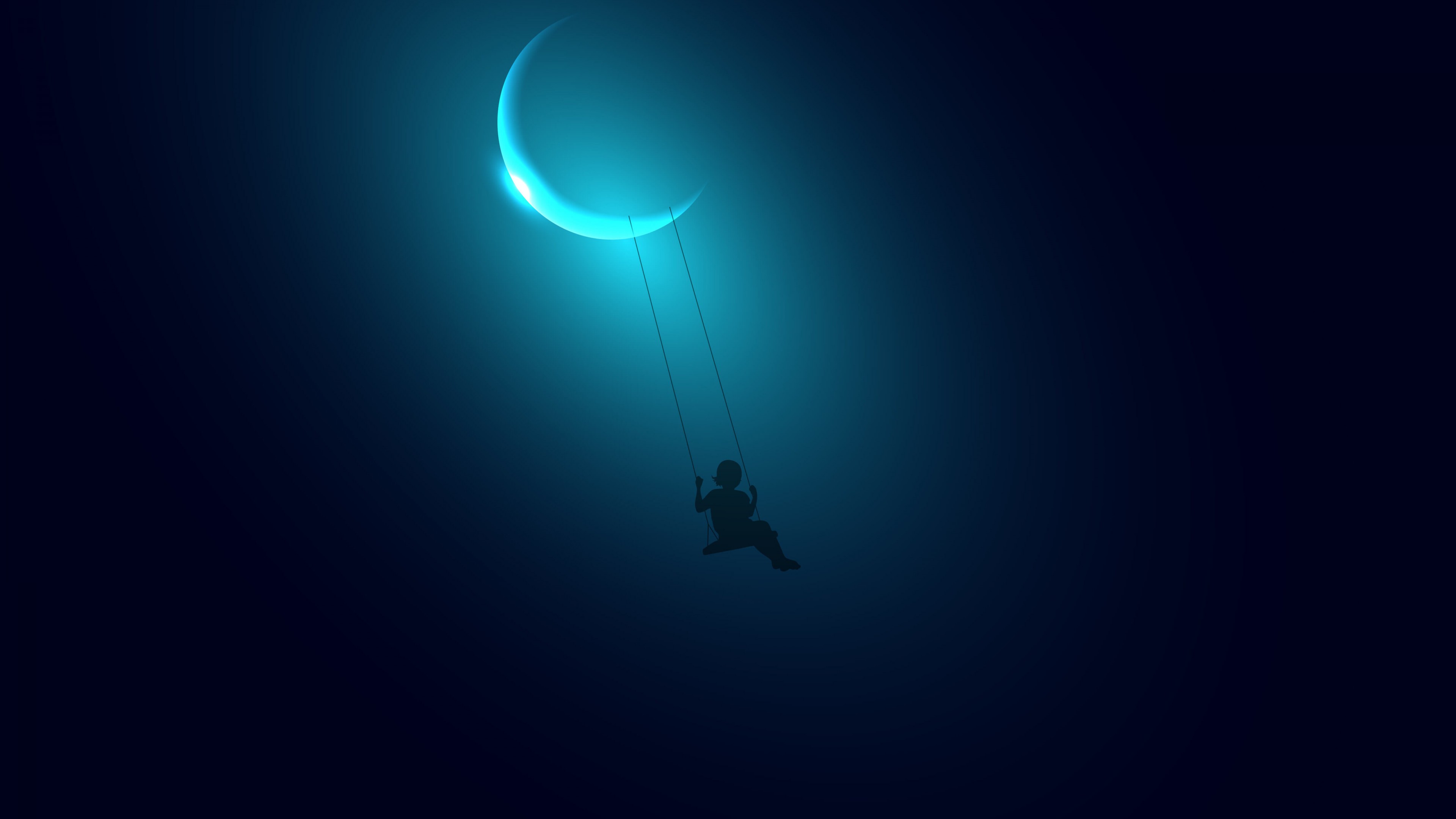 Little Girl Swinging on the Moon 4K wallpaper
