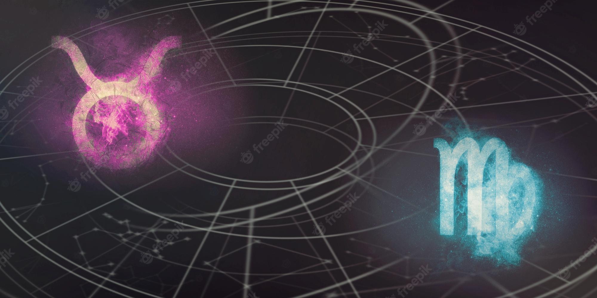 Premium Photo. Taurus and virgo horoscope signs compatibility. night sky abstract background