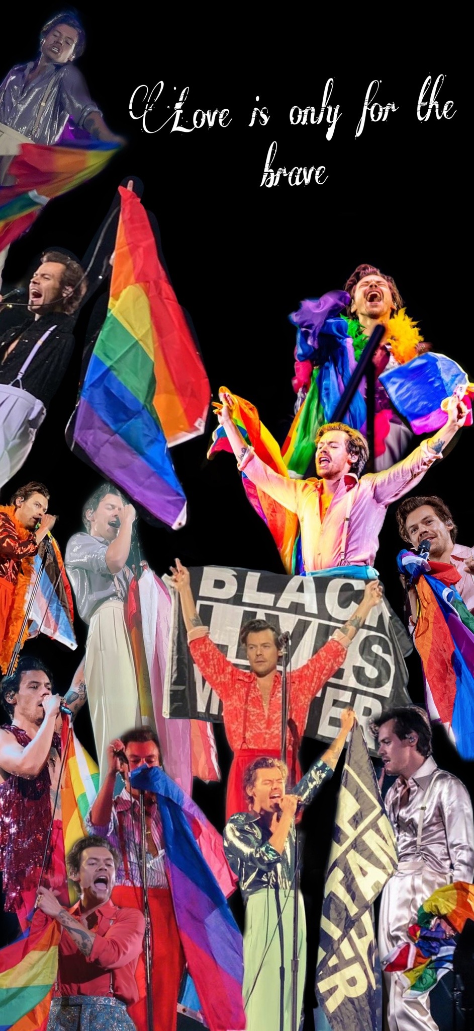 Harry Styles with flags from every HSLOT show so