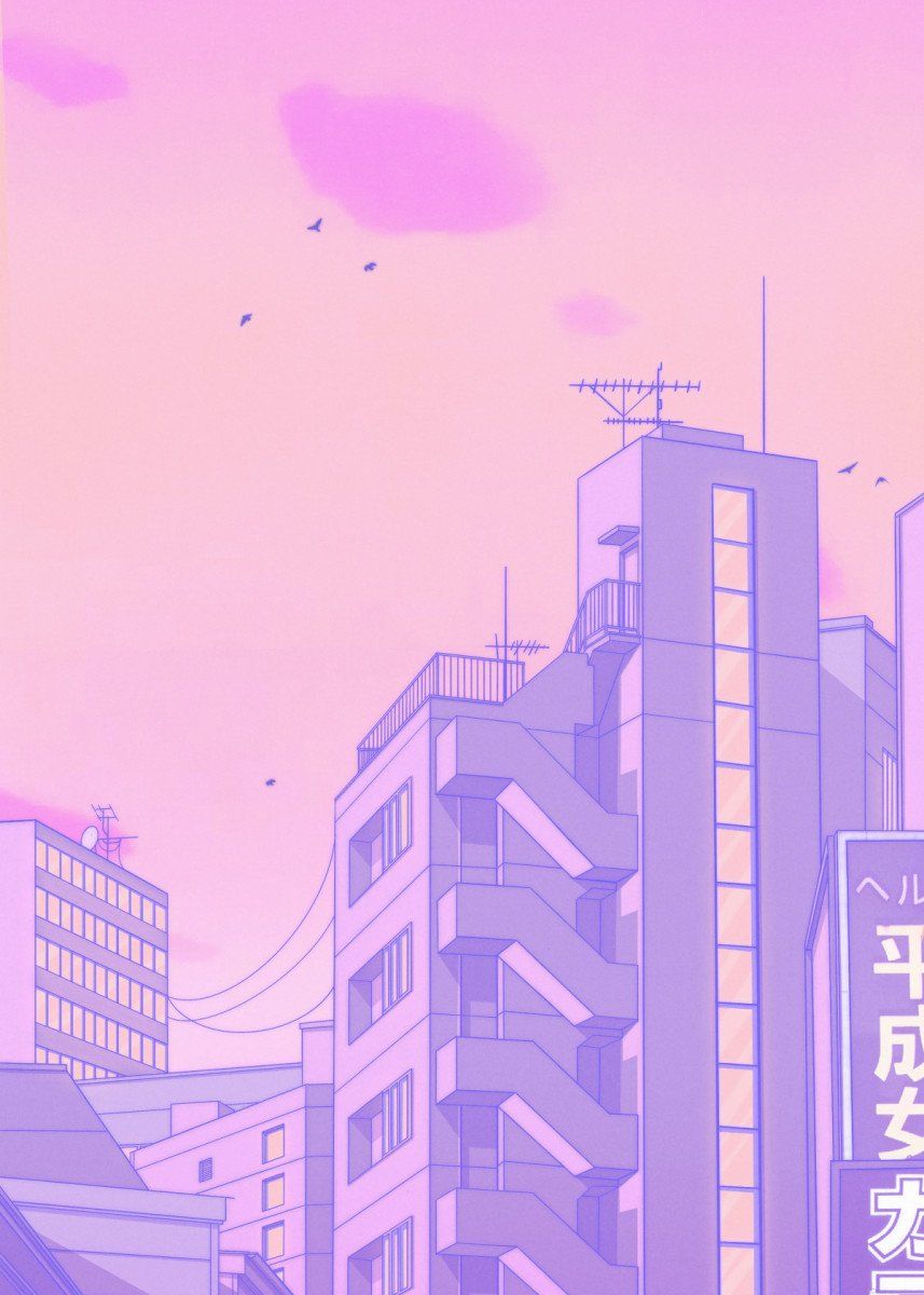 Tokyo Valentine' Poster by Elora Pautrat. Displate. Pastel wallpaper, Anime scenery wallpaper, Aesthetic pastel wallpaper