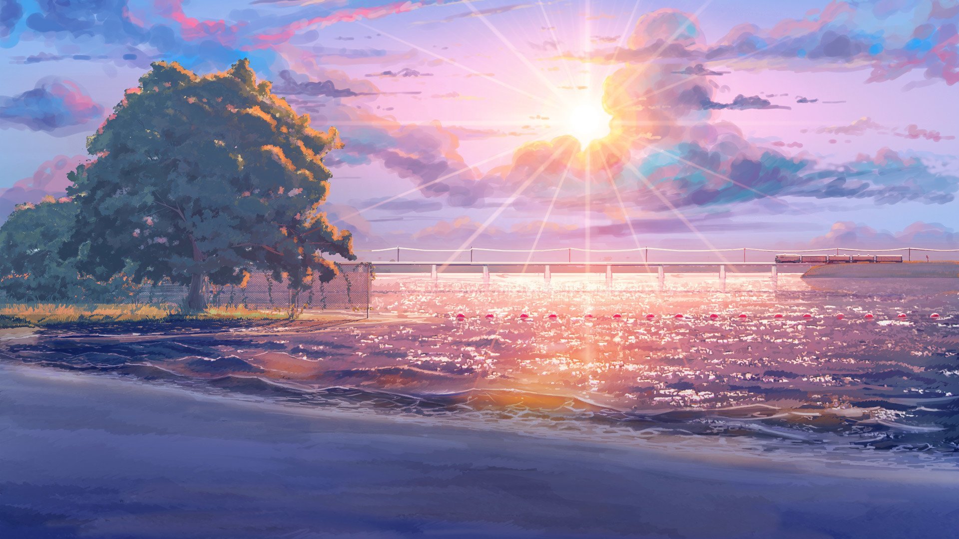 beach, Endless, Summer, Anime, Sun, Tree, Sky, Cloud, Amazing Wallpaper HD / Desktop and Mobile Background