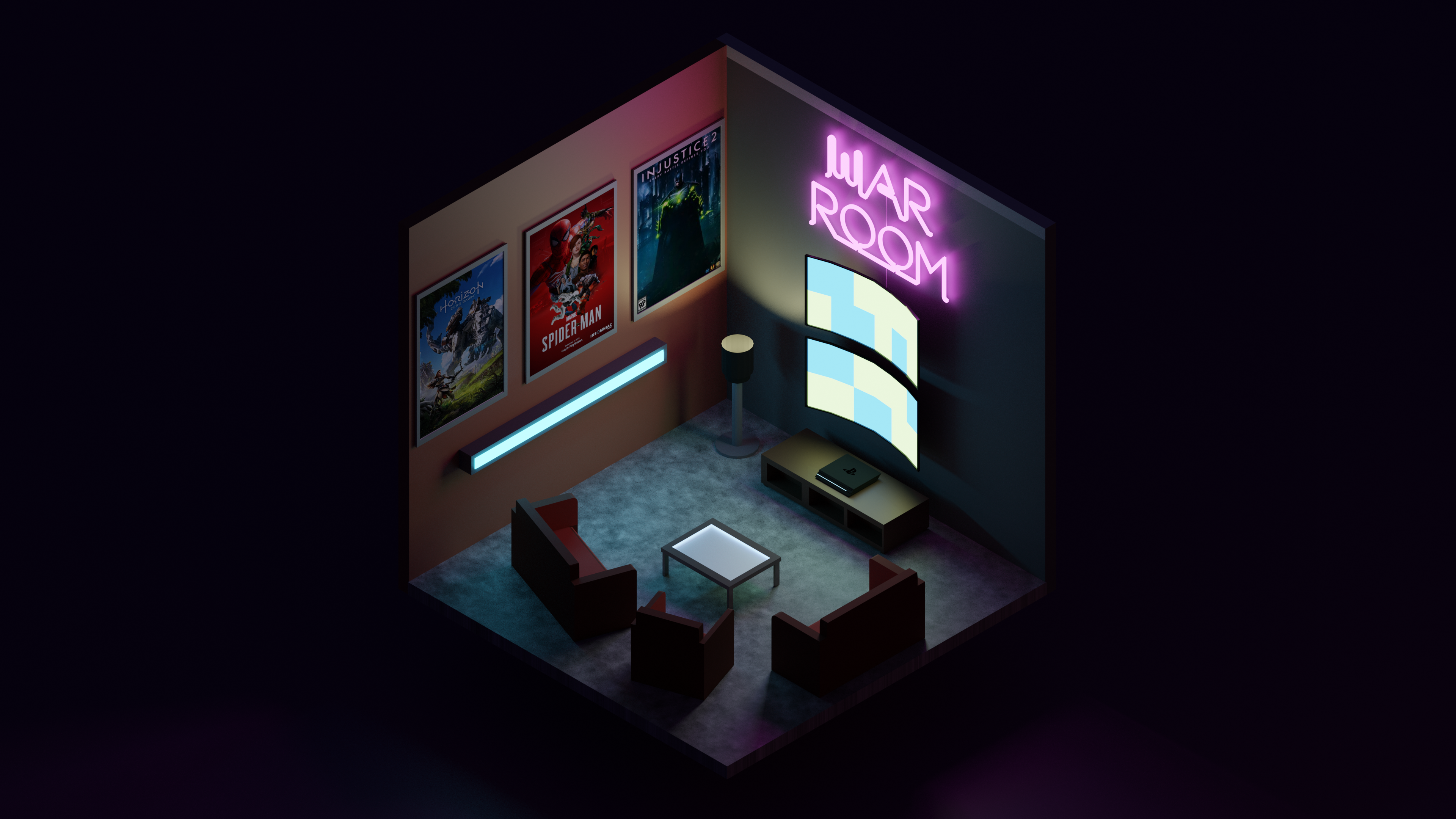 Low Poly Gaming Room. Game room, Active wallpaper, R wallpaper