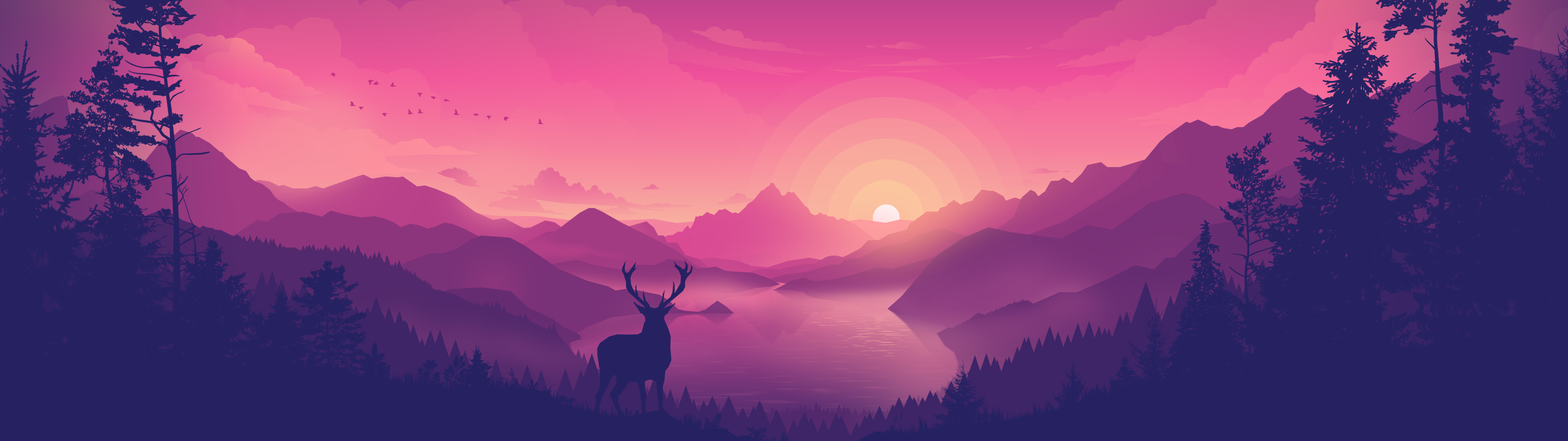 Scenery Wallpaper 4K, Pink, Lakeside, Sunset, Nature