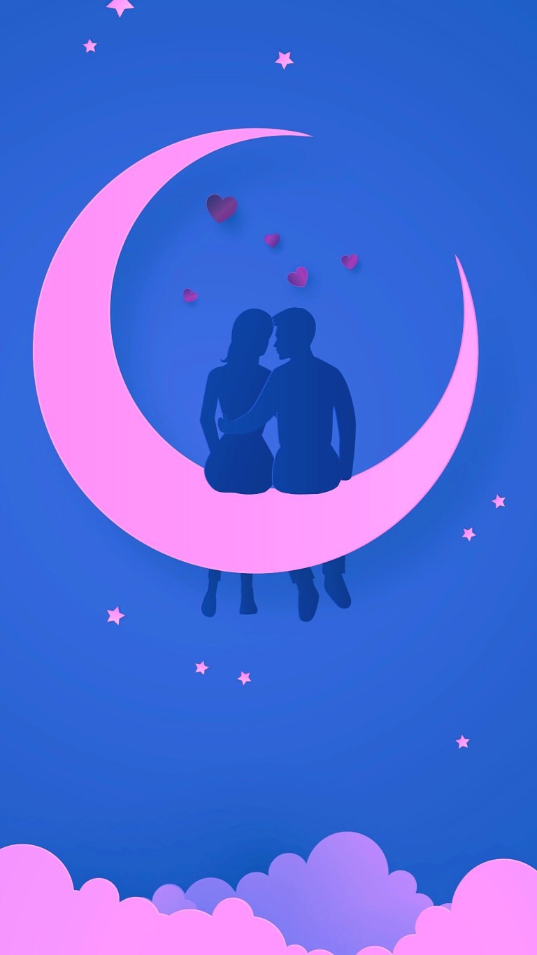 Romantic Couples Love Illustration Moon HD iPhone Wallpaper Download