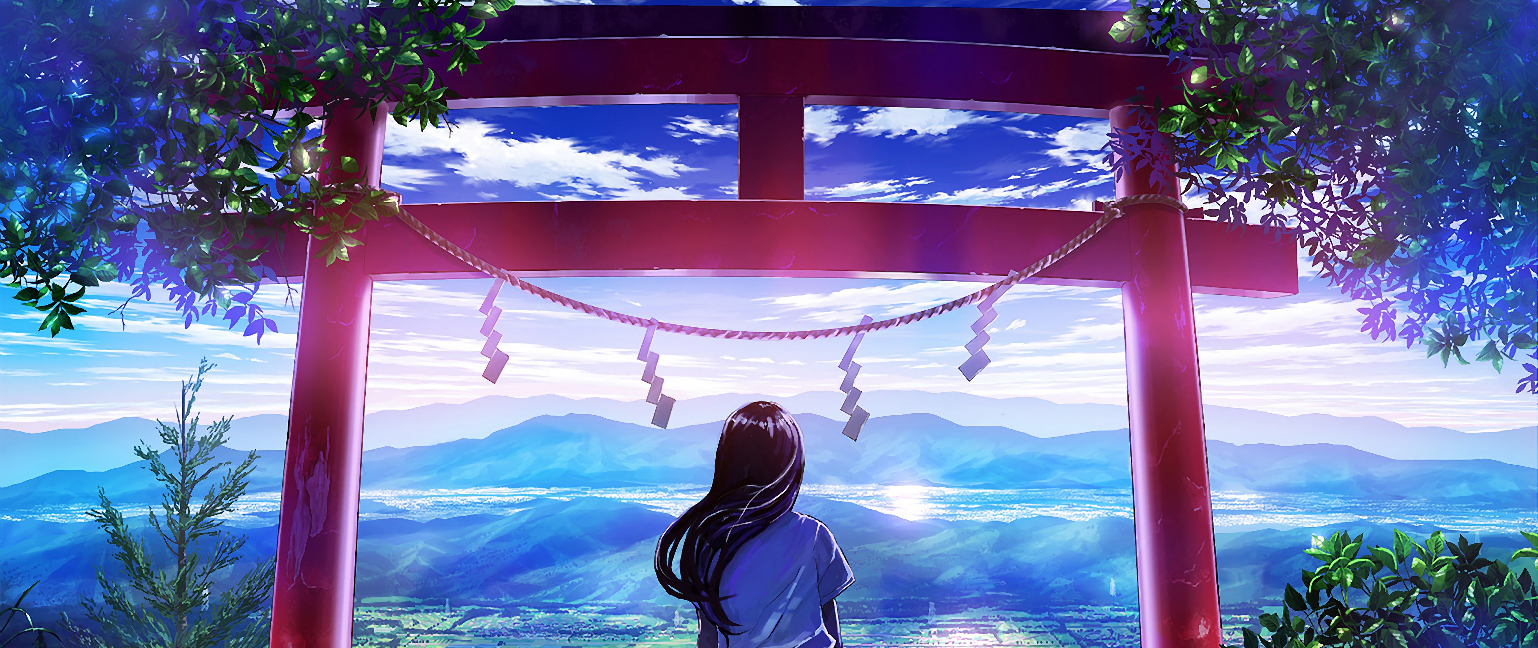 Anime Japanese Gate Shrine Girl Scenery 4K Wallpaper