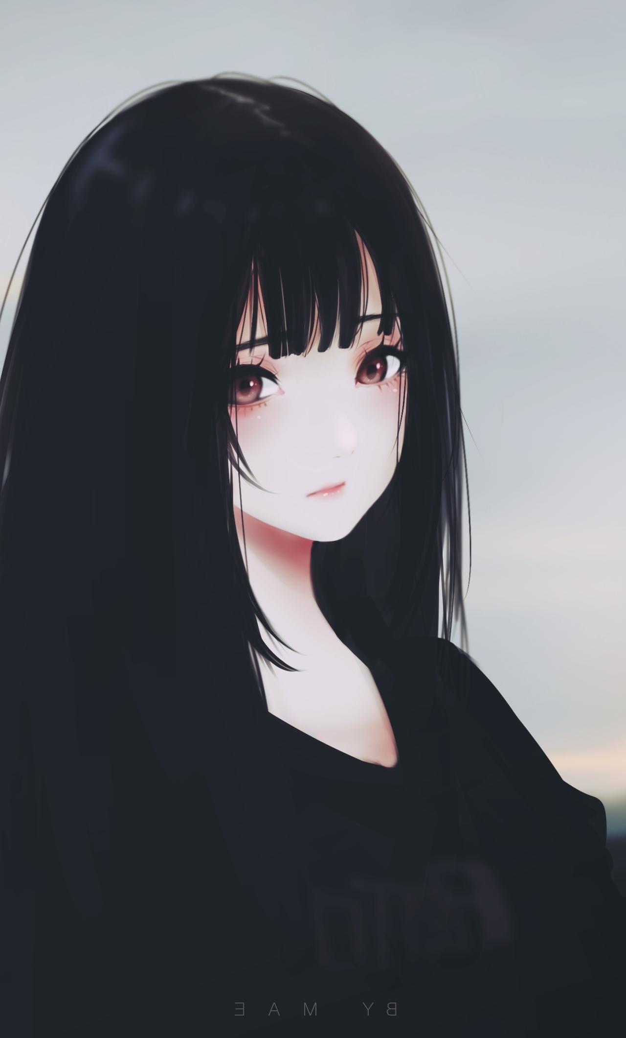 Wallpaper Semi Realistic, Black Hair, Anime Girl, Sad Expression:3000x2400