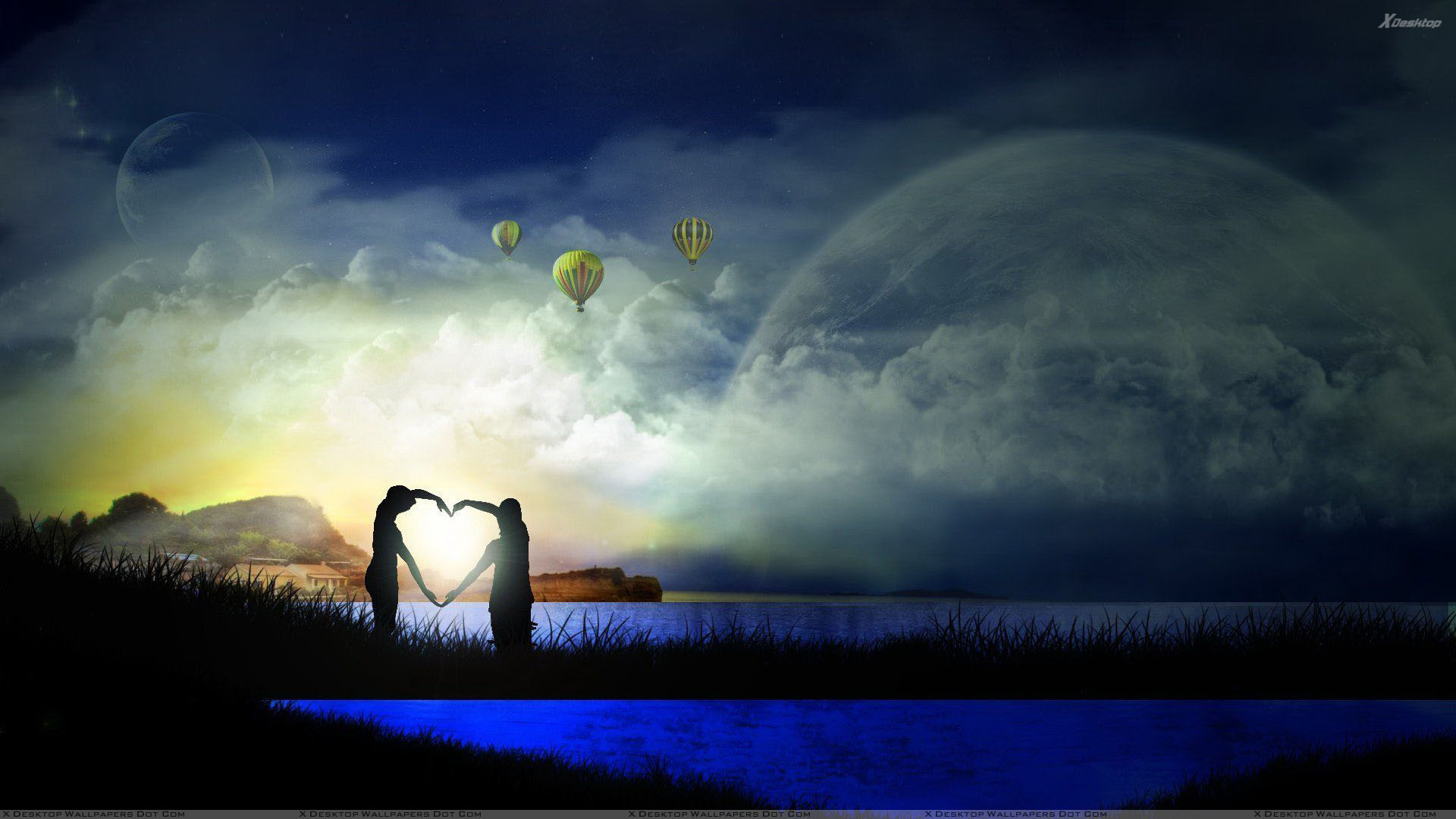 Heart Shape with Hands At Sunset Time Wallpaper