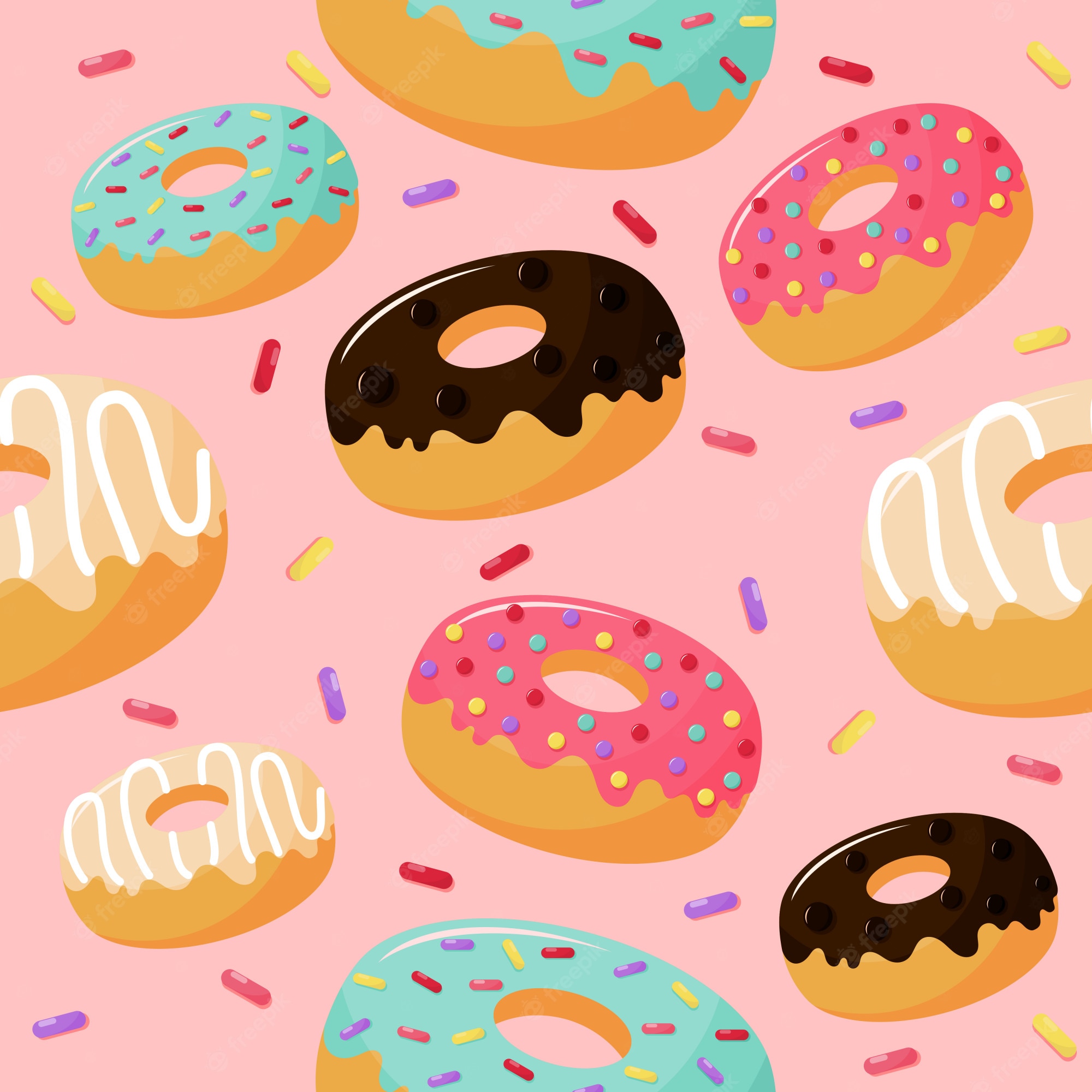 Premium Vector. Cute sweet donuts seamless pattern. summer desserts on pink