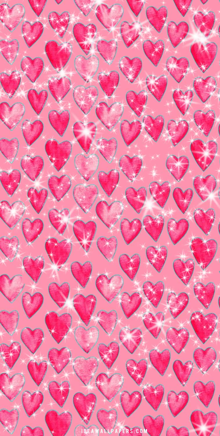 Sparkle Pink Heart Valentine's day Wallpaper
