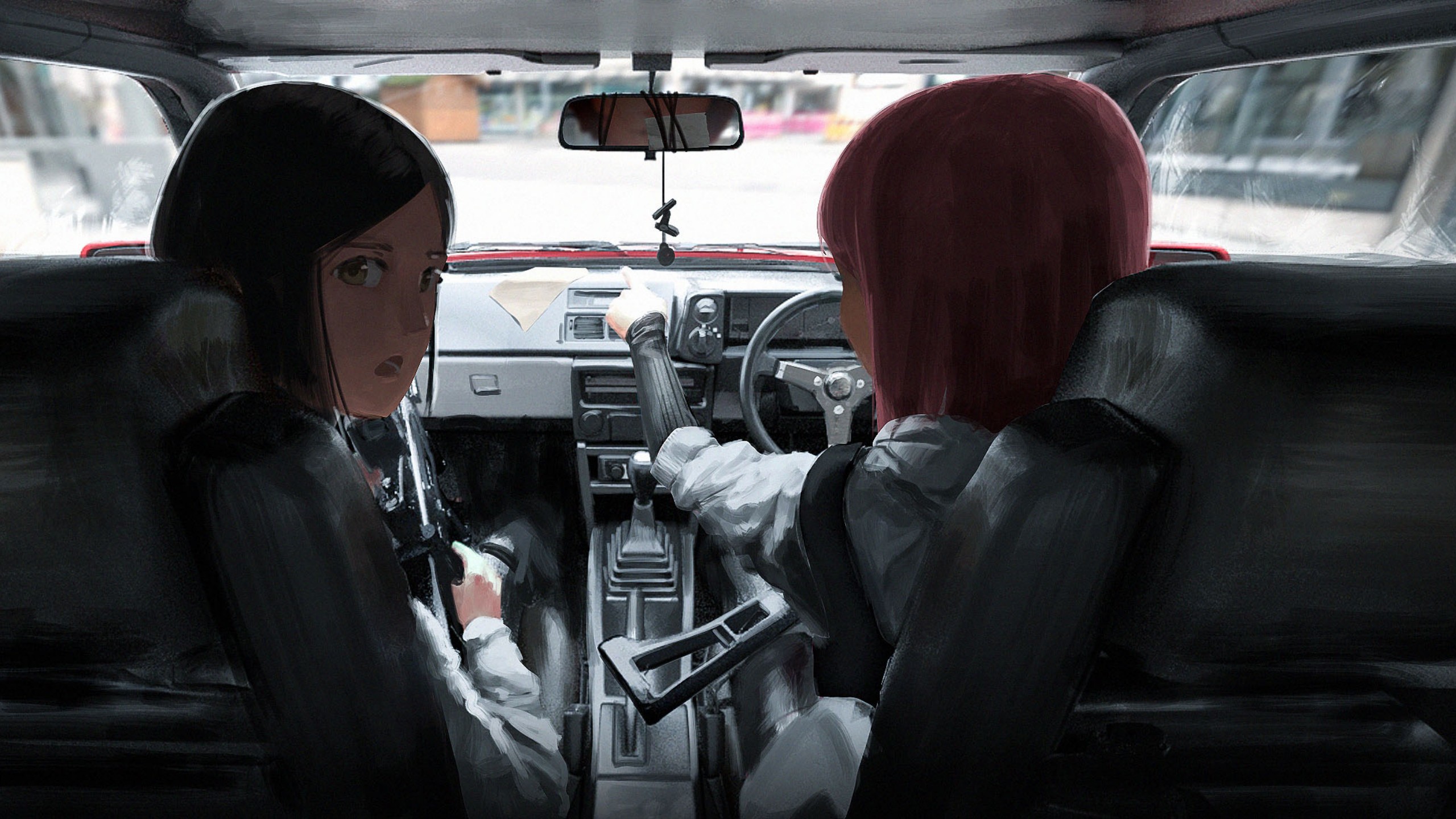 Anime Anime Girls Car Car Interior Kyokazu Wallpaper:2560x1440