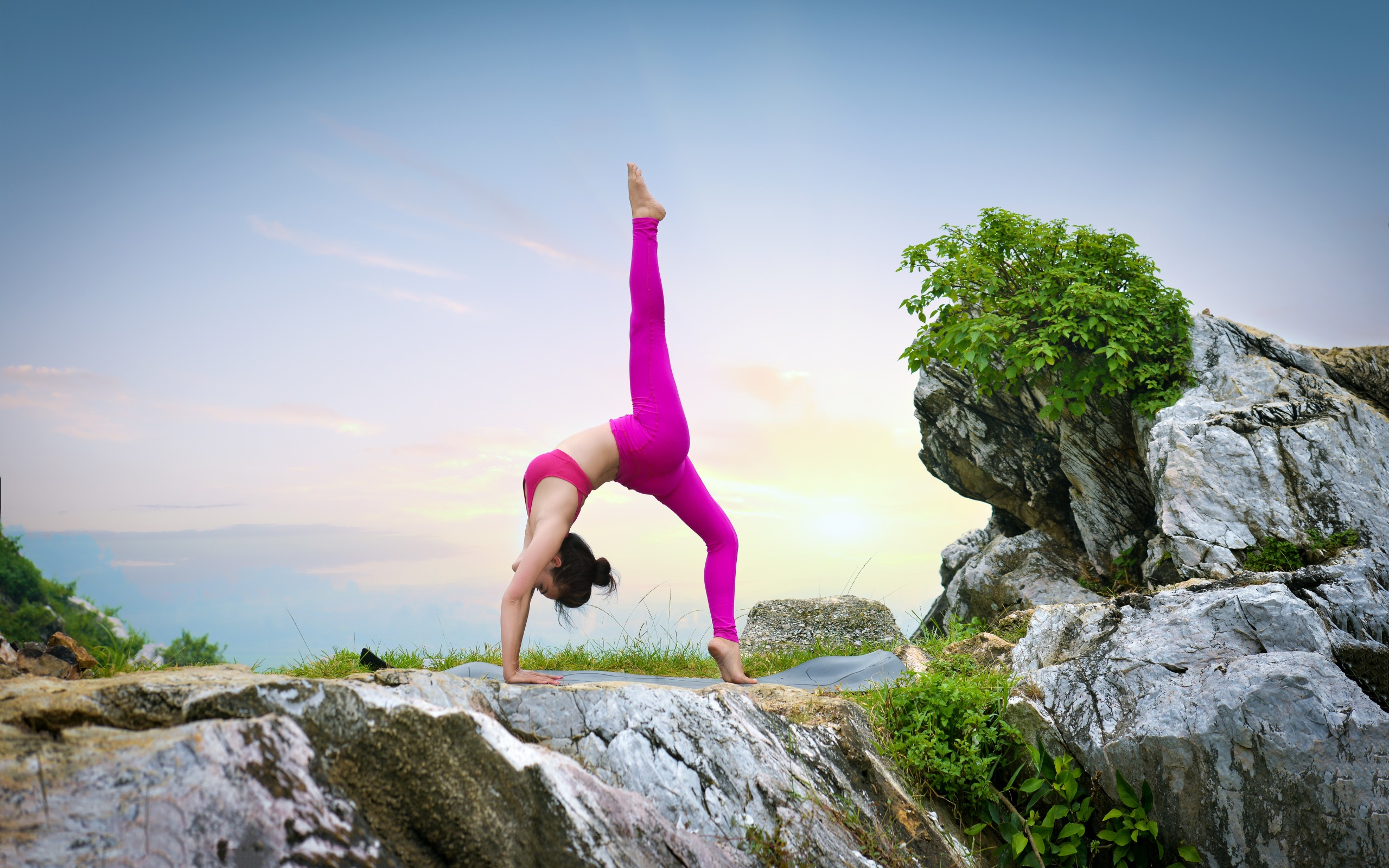 Download wallpaper yoga, woman, sunset, meditation, yoga poses, yoga exercises, health concepts for desktop with resolution 2560x1600. High Quality HD picture wallpaper