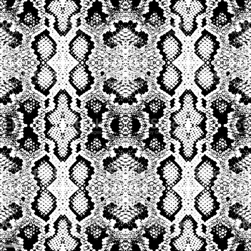 Snake Skin Scales Texture Seamless Pattern Black Isolated On White Background Simple Ornament Fashion Print And Trend Of The Season Can Be Used For Gift Wrap Fabrics Wallpaper Vector Stock Illustration