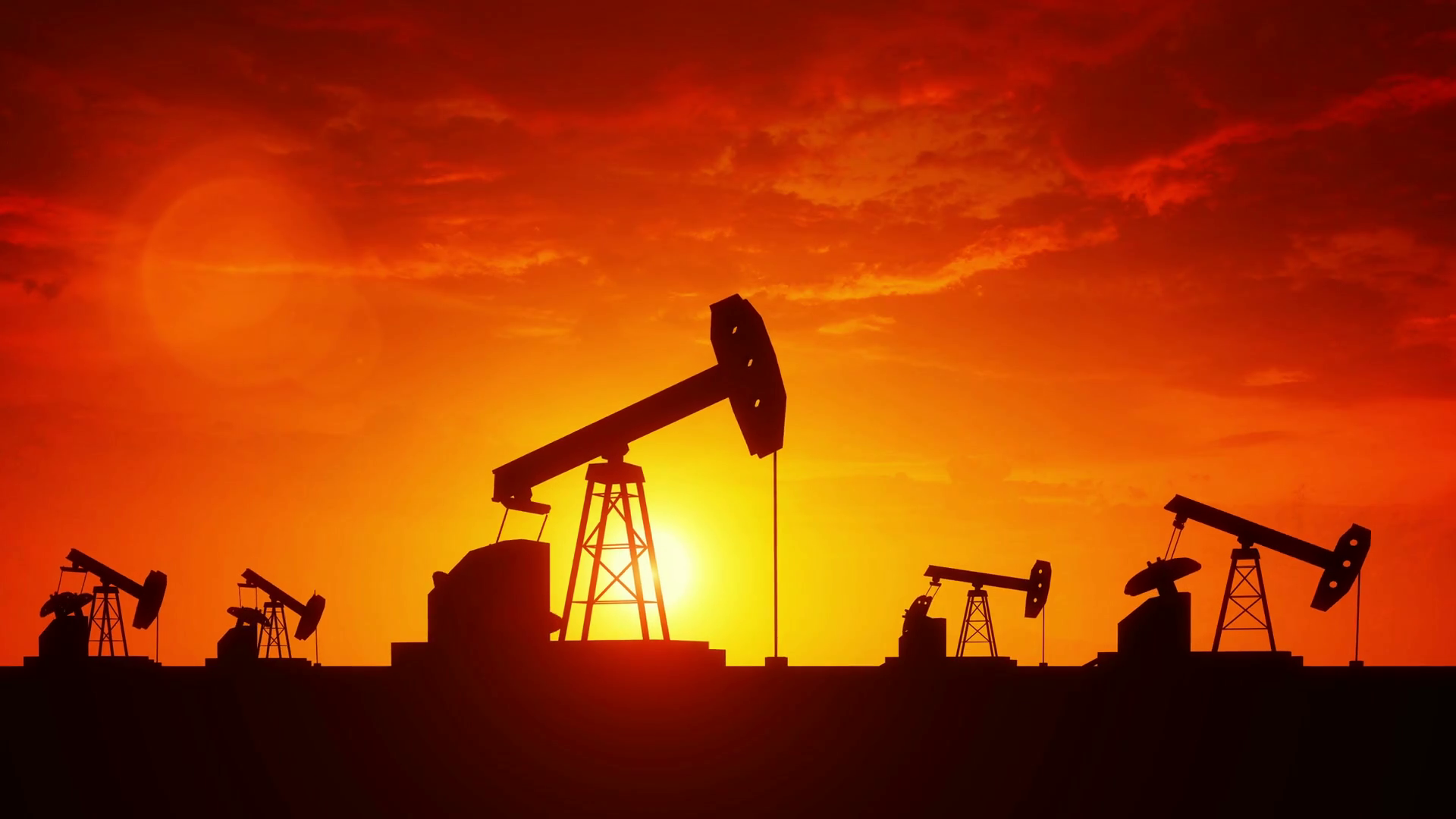 4k 3D Rendered Oil Pump Jacks On Sunset Sky Background Motion Background 00:10 SBV 307382526