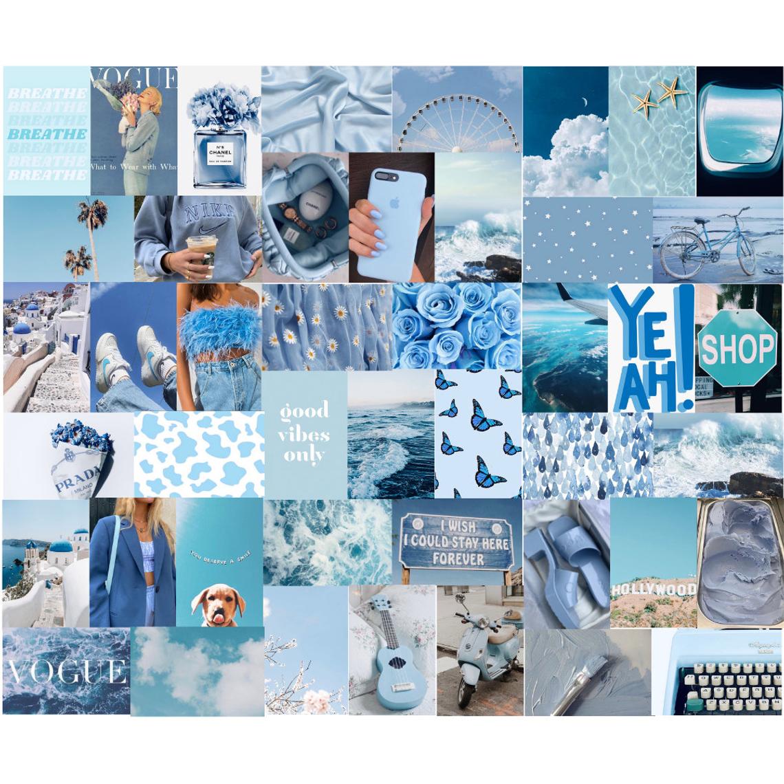 Blue Collage Kit 64 pcs, Blue Aesthetic Wall Collage, Blue Photo Wall Art, Blue Picture Collage, College Dorm Wall. Wall Stickers