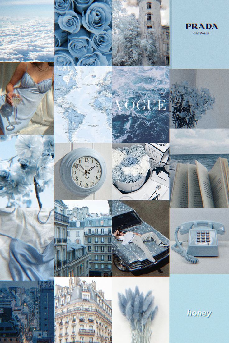 Blue Collage Kit Blue White Grey Aesthetic Wall Collage Kit. Etsy. Hacer Portadas De Libros, Fondos De Pantalla De Iphone, Fondos De Palmeras