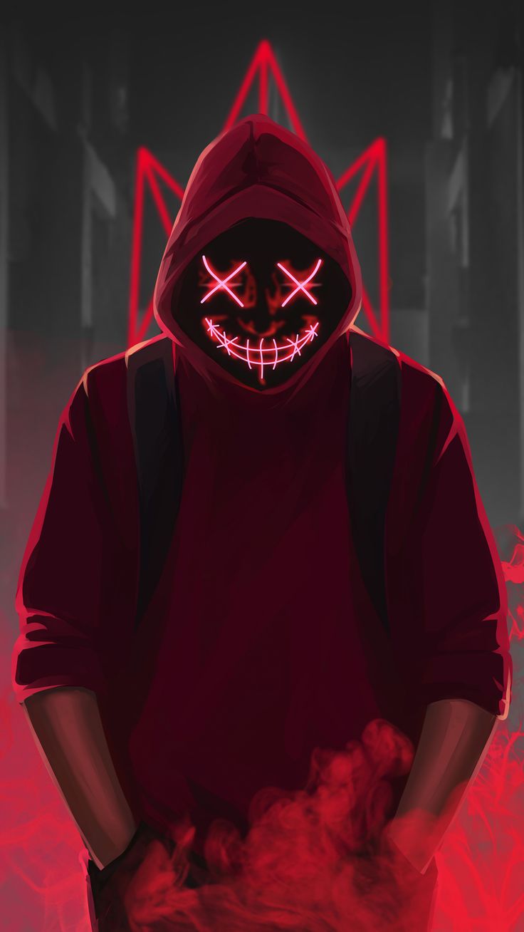 Red Mask Neon Eyes 4k In 2160x3840 Resolution. Red mask, Boys wallpaper, Scary wallpaper
