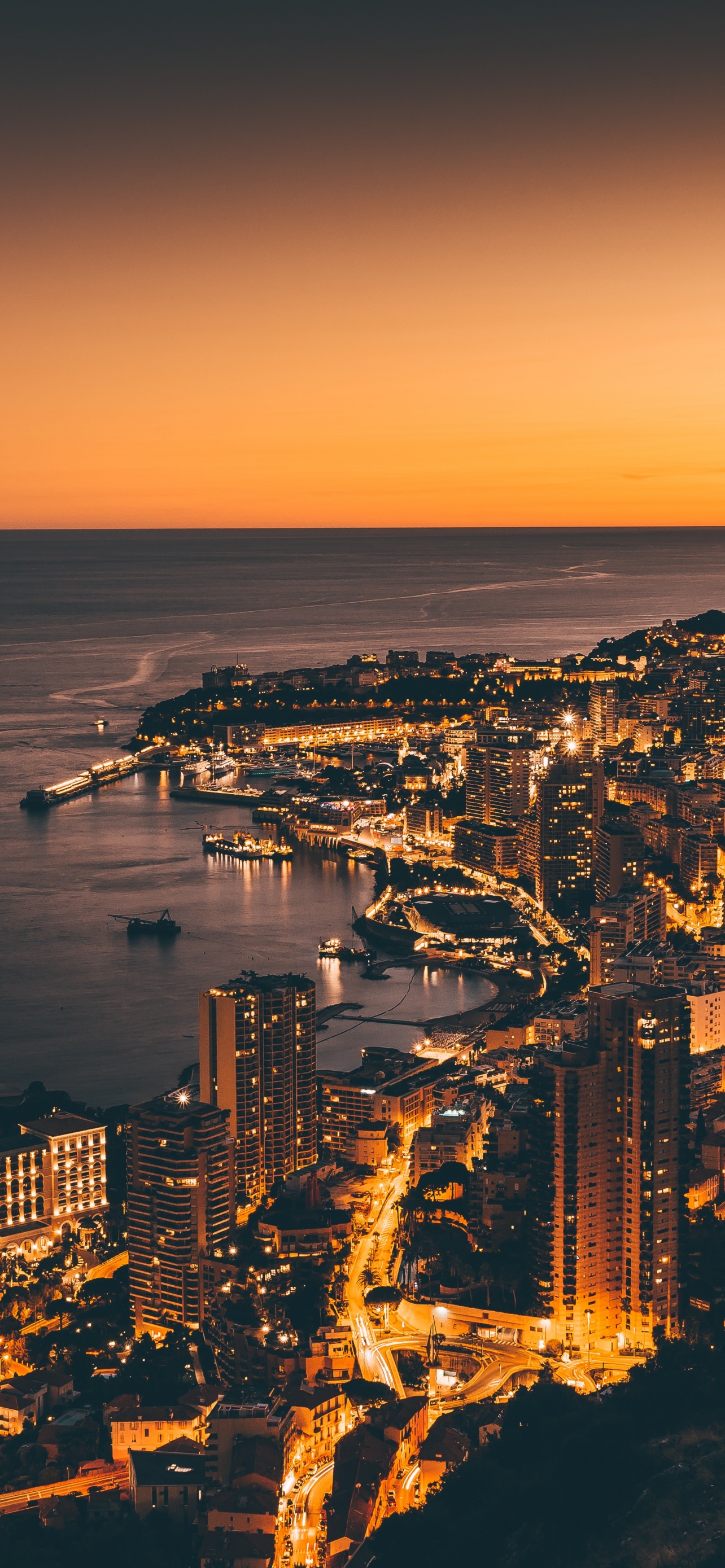 Monte Carlo Wallpaper 4K, Sunset, Dawn, Cityscape, Harbor, City lights, World