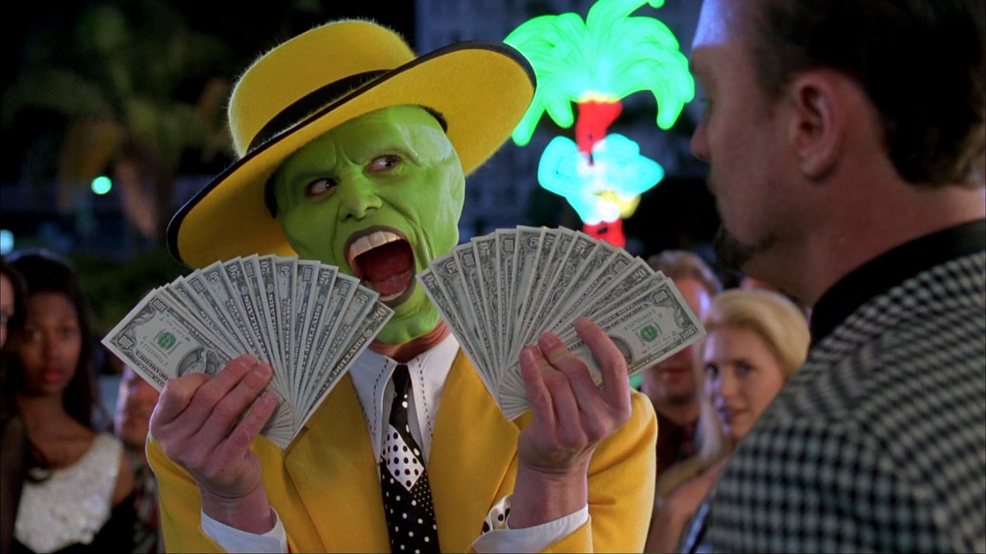 The Mask Money Film Stills Jim Carrey Mask Suits Green Movie Scenes Humor Wallpaper:1920x1080