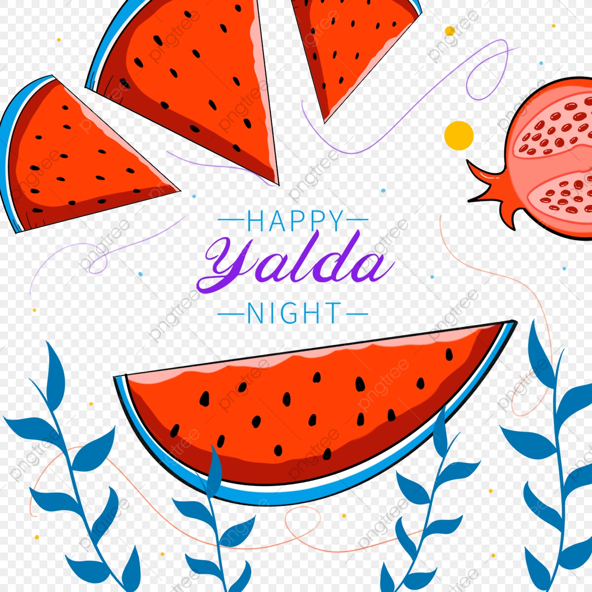 Yalda Night Pomegranate And Watermelon Line Style Illustration, Yalda Night, Pomegranate, Watermelon PNG Transparent Clipart Image and PSD File for Free Download