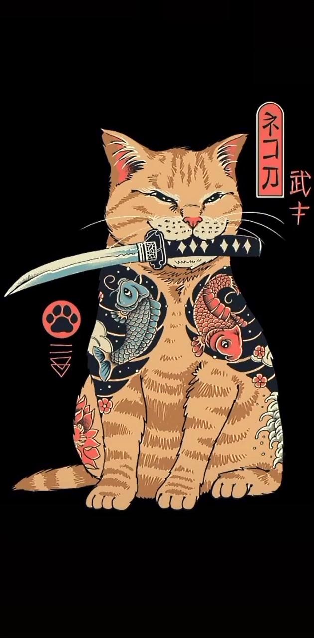 Retro Samurai cat wallpaper
