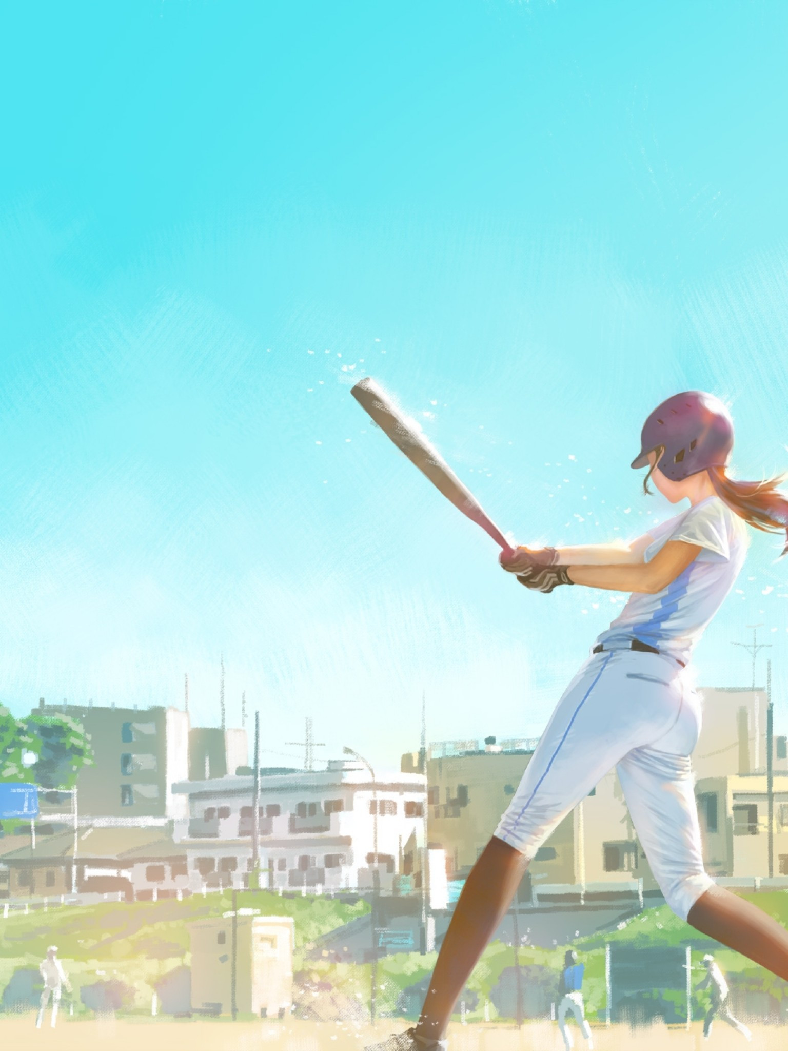 Download 1536x2048 Anime Girl, Baseball Player, Field, Baseball Bat Wallpaper for Apple iPad Mini, Apple IPad 4