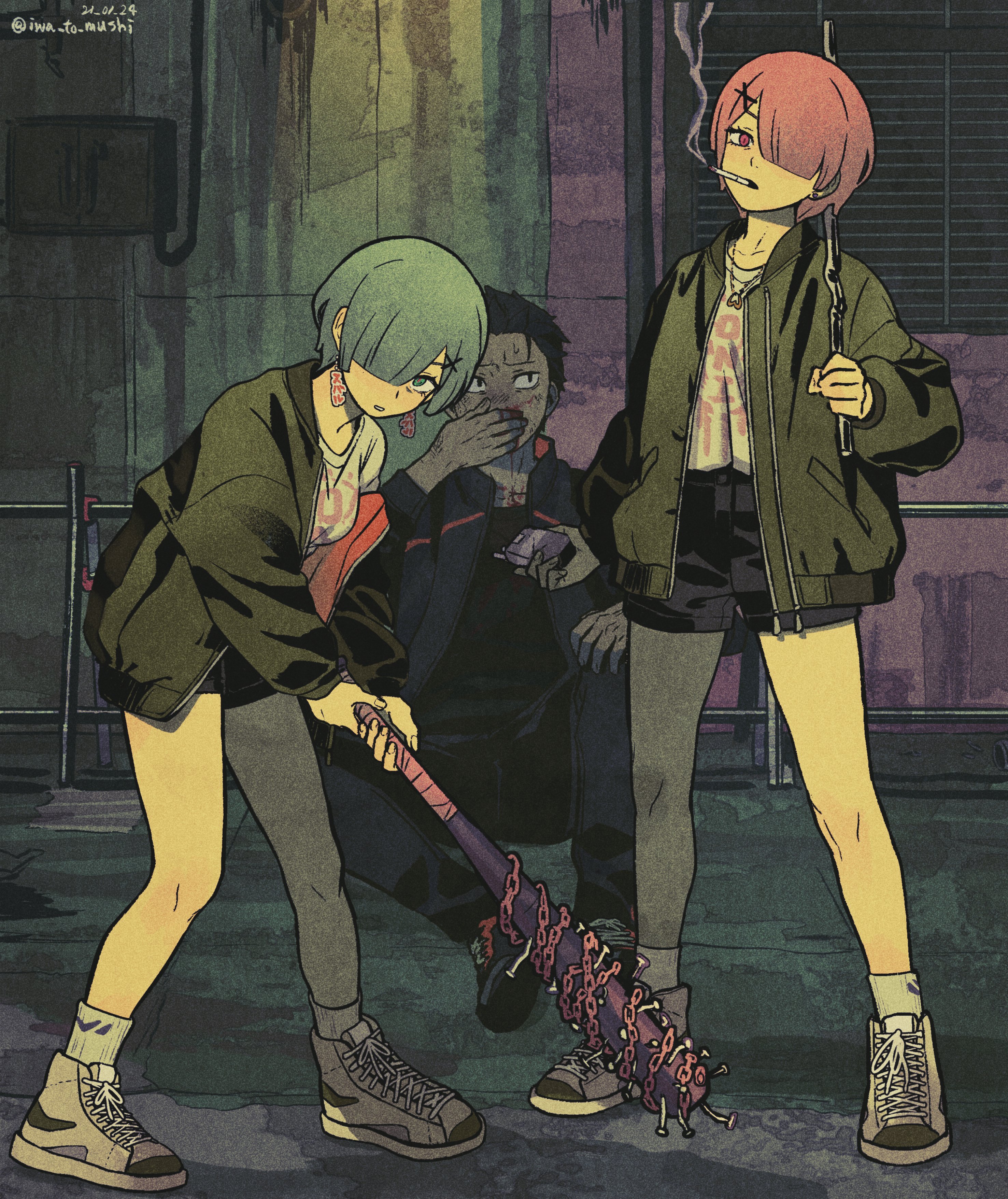 Re Zero Kara Hajimeru Isekai Seikatsu Anime Girls Anime Boys Alternate Outfit Black Jackets Baseball Wallpaper:2953x3512
