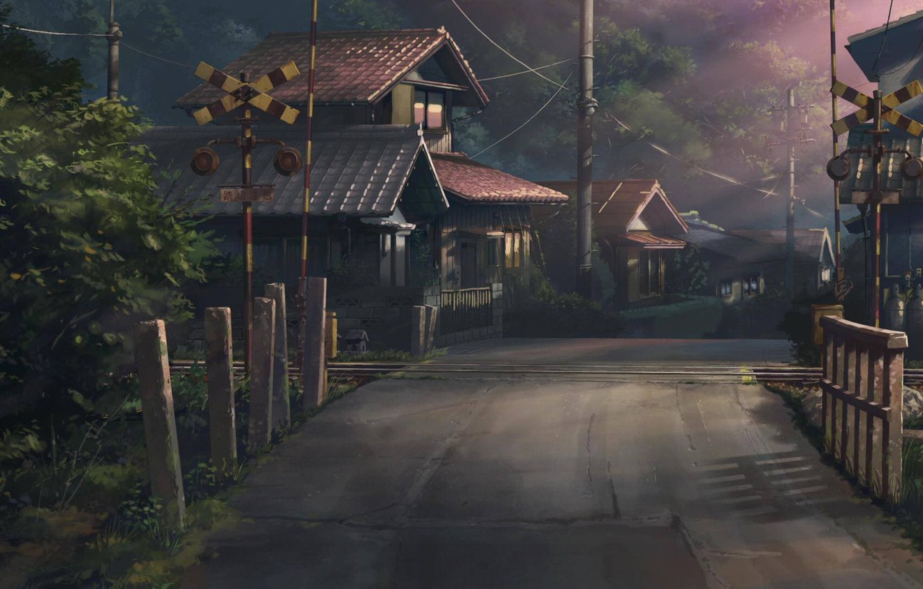 Wallpaper summer, light, trees, street, home, anime, railroad, Catchers of forgotten votes, Hoshi wo ou kodomo image for desktop, section прочее