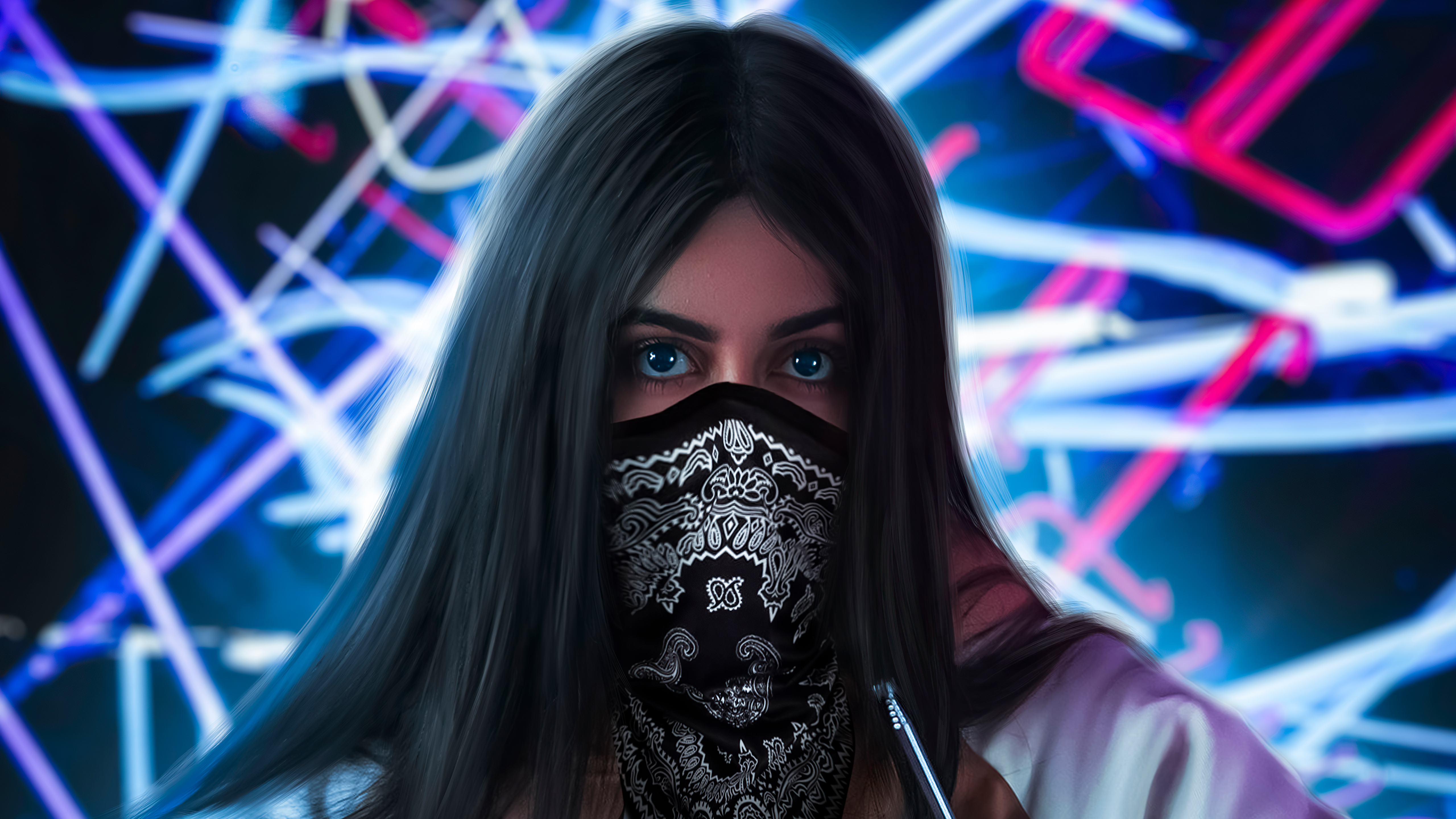 Girl Mask Hoodie Long Hairs 5k, HD Artist, 4k Wallpaper, Image, Background, Photo and Picture