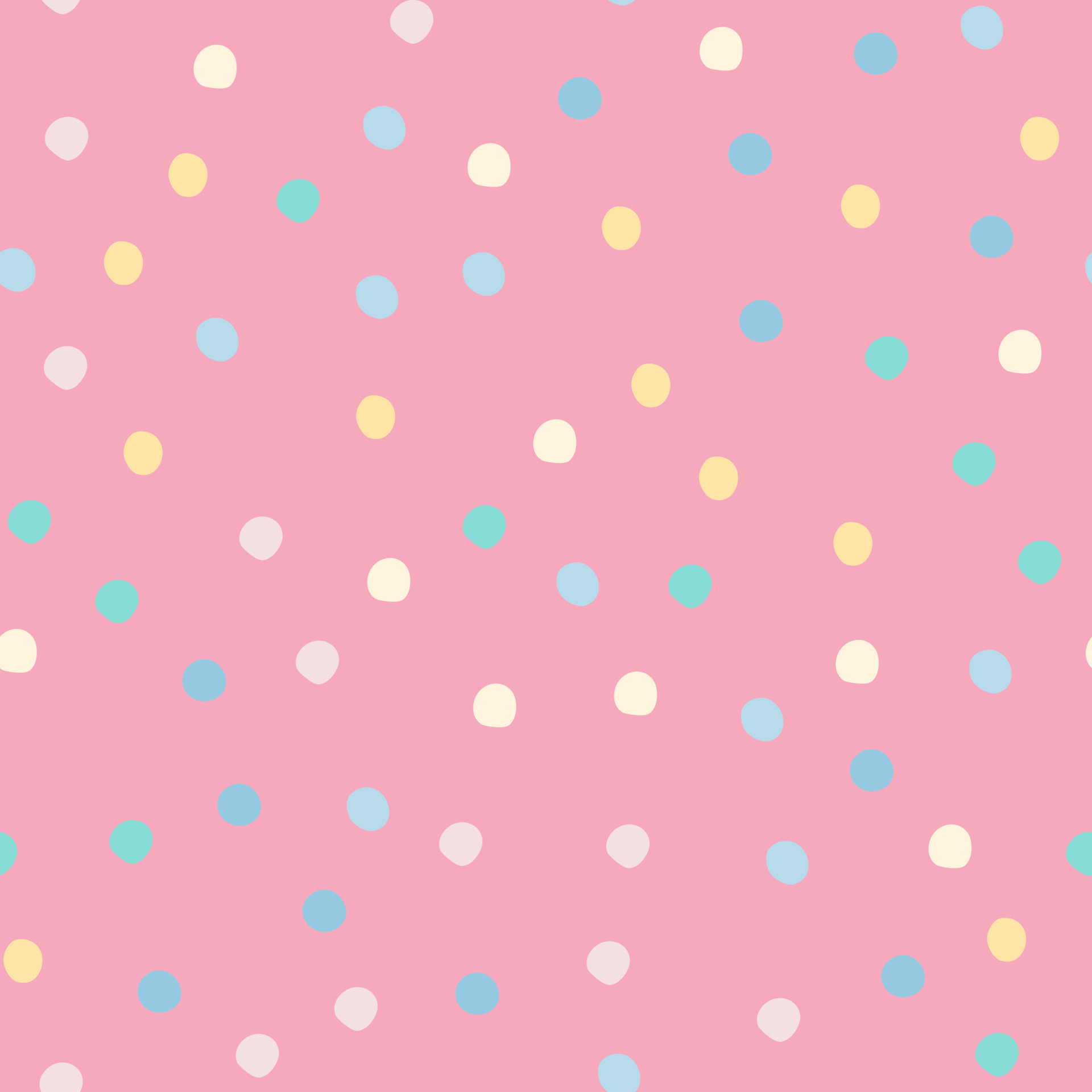 Abstract colored polka dots seamless pattern on pink background. Cute circle shapes wallpaper