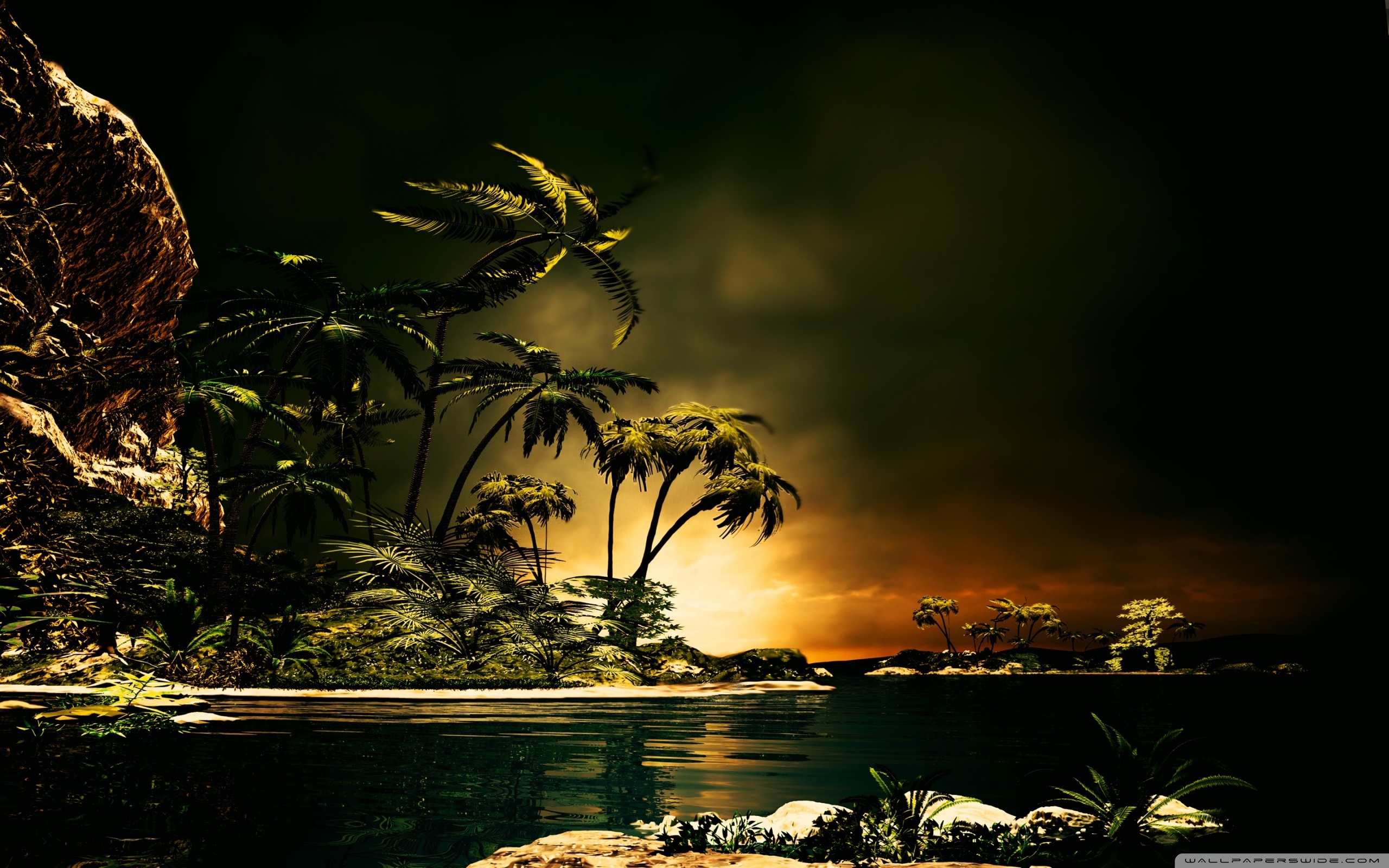 Wallpaper. Beautiful picture. photo. picture. Tropical night, the ocean, palm trees, Islands