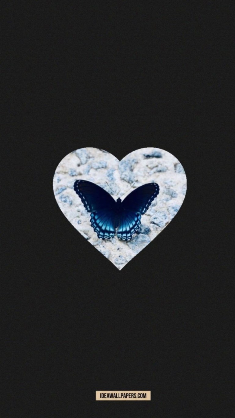Butterfly & Heart Illusion Aesthetic Black Wallpaper