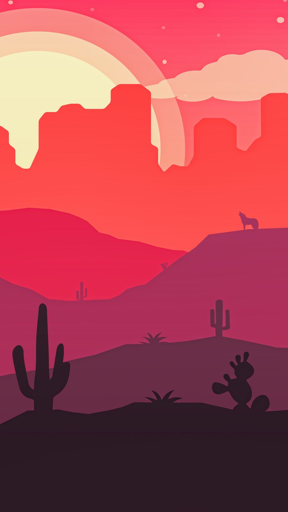 Download Wallpaper 938x1668 Desert, Cactus, Sun, Wolf, Vector Iphone 8 7 6s 6 For Parallax HD Background